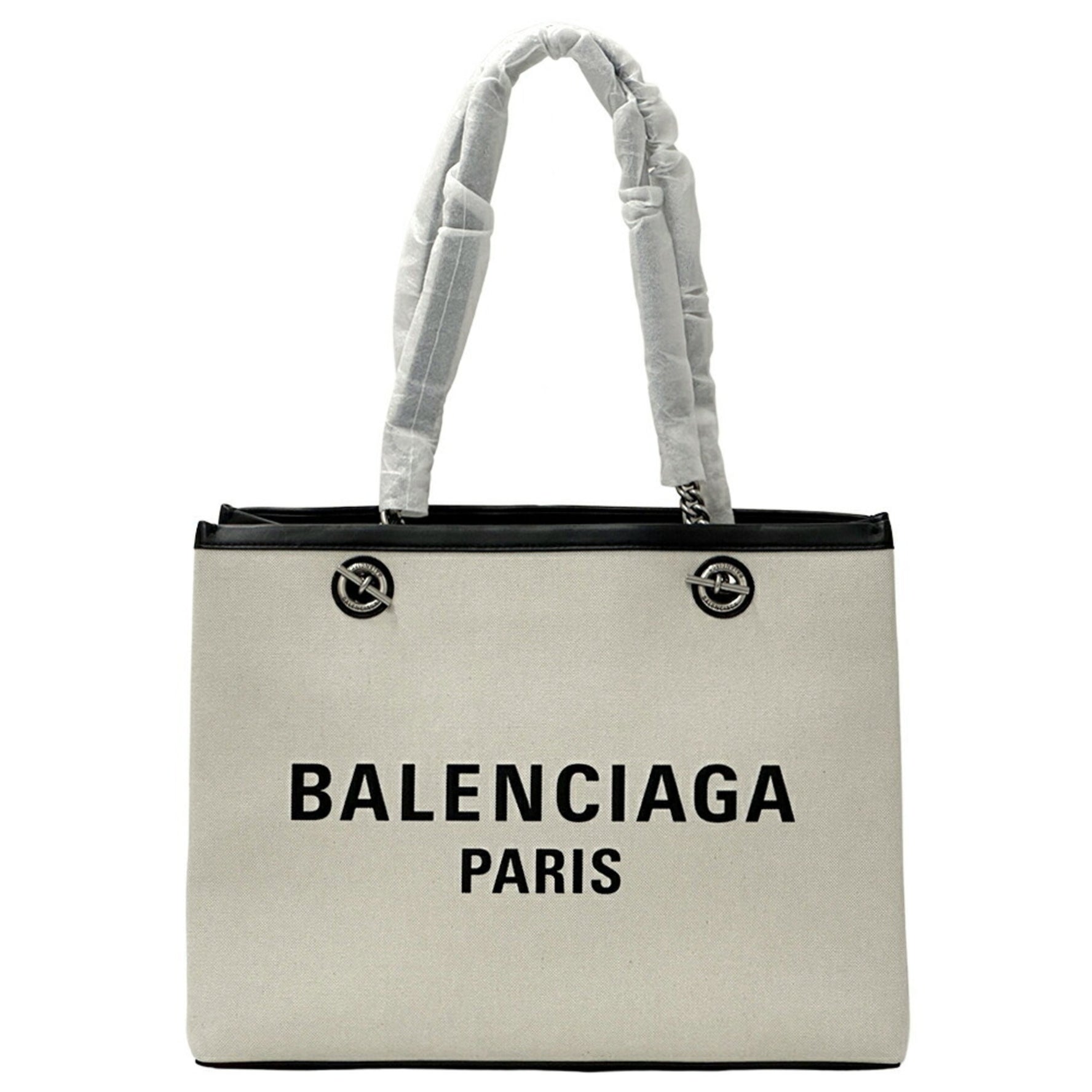 Balenciaga Tote Bag Canvas Leather Duty-Free Medium Ivory Black White
