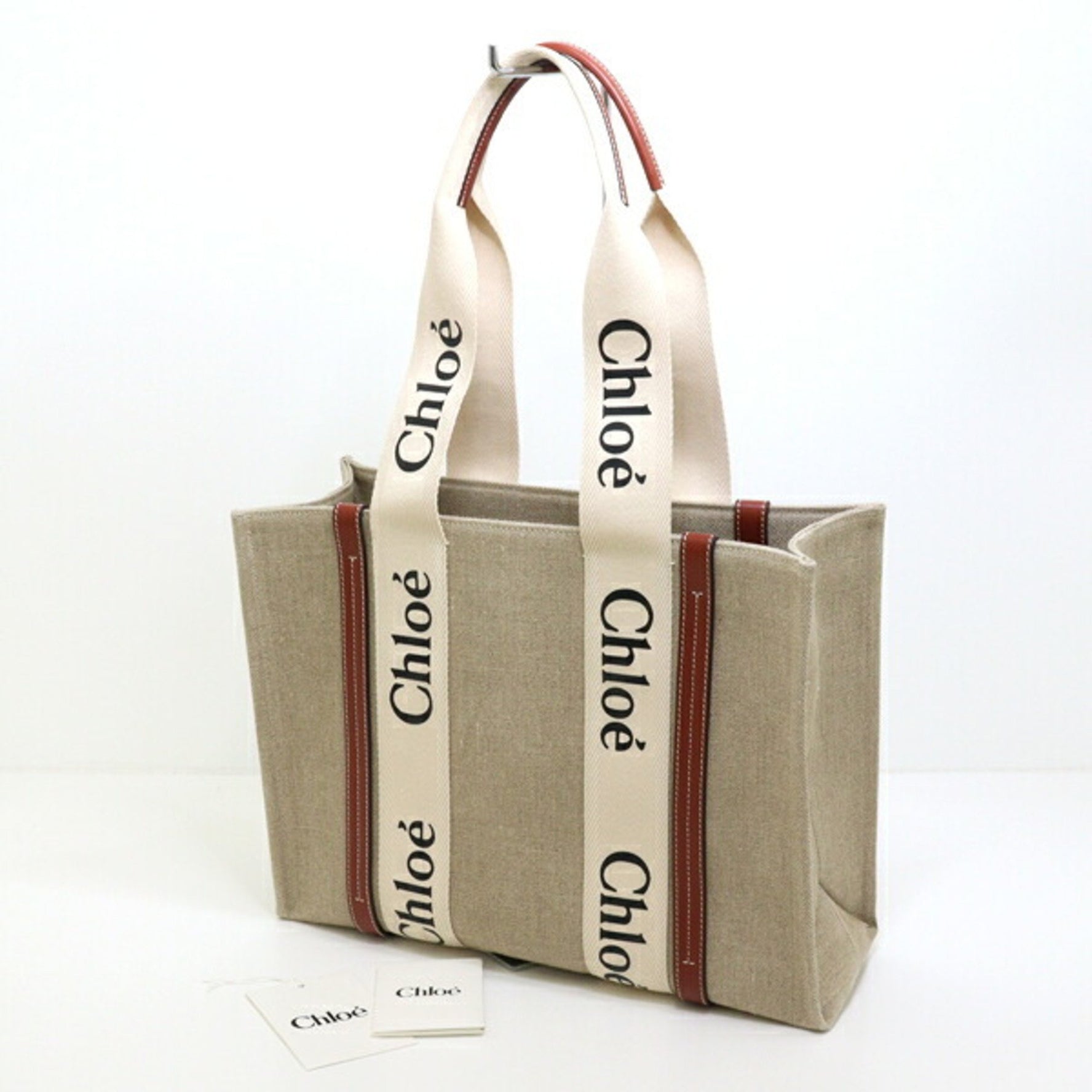 Chloé Chloe Woody Linen Tote Bag Beige/Brown