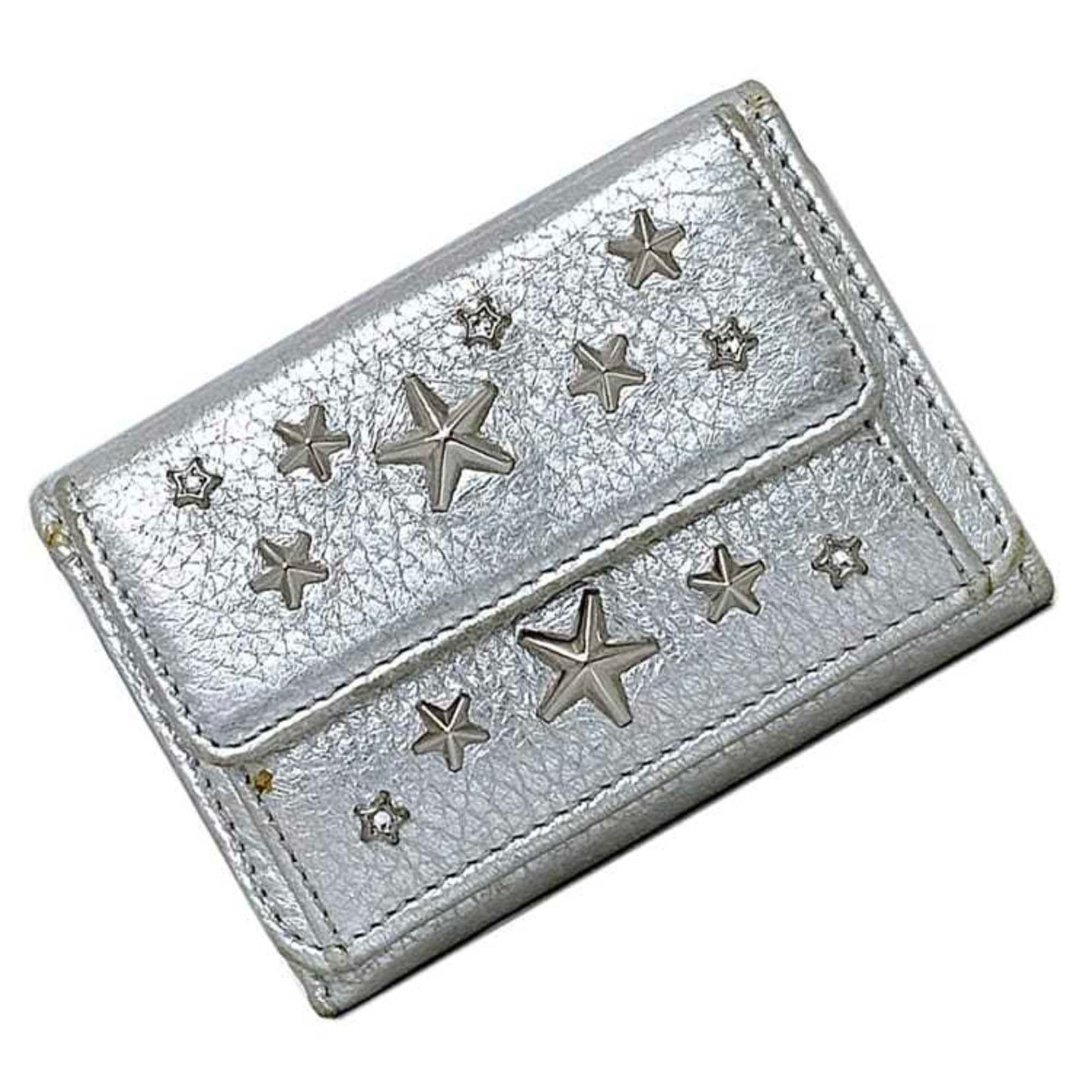 Jimmy Choo Tri-fold Wallet WDS NEMO Star Studs Leather Rhinestone Folding Compact Mini
