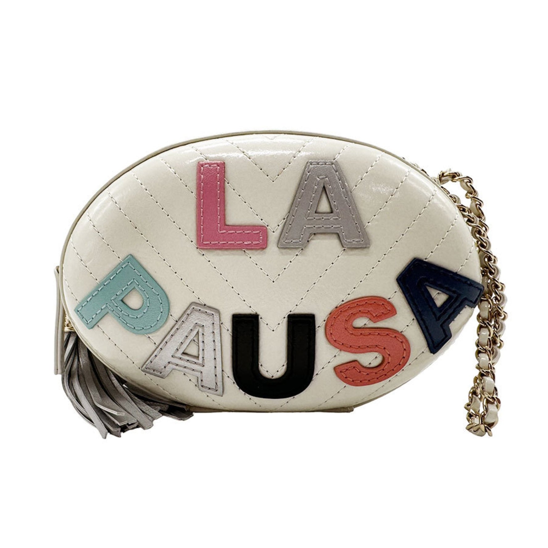 CHANEL Shoulder Bag LA PAUSA Leather Off-White Multi-Color Gold