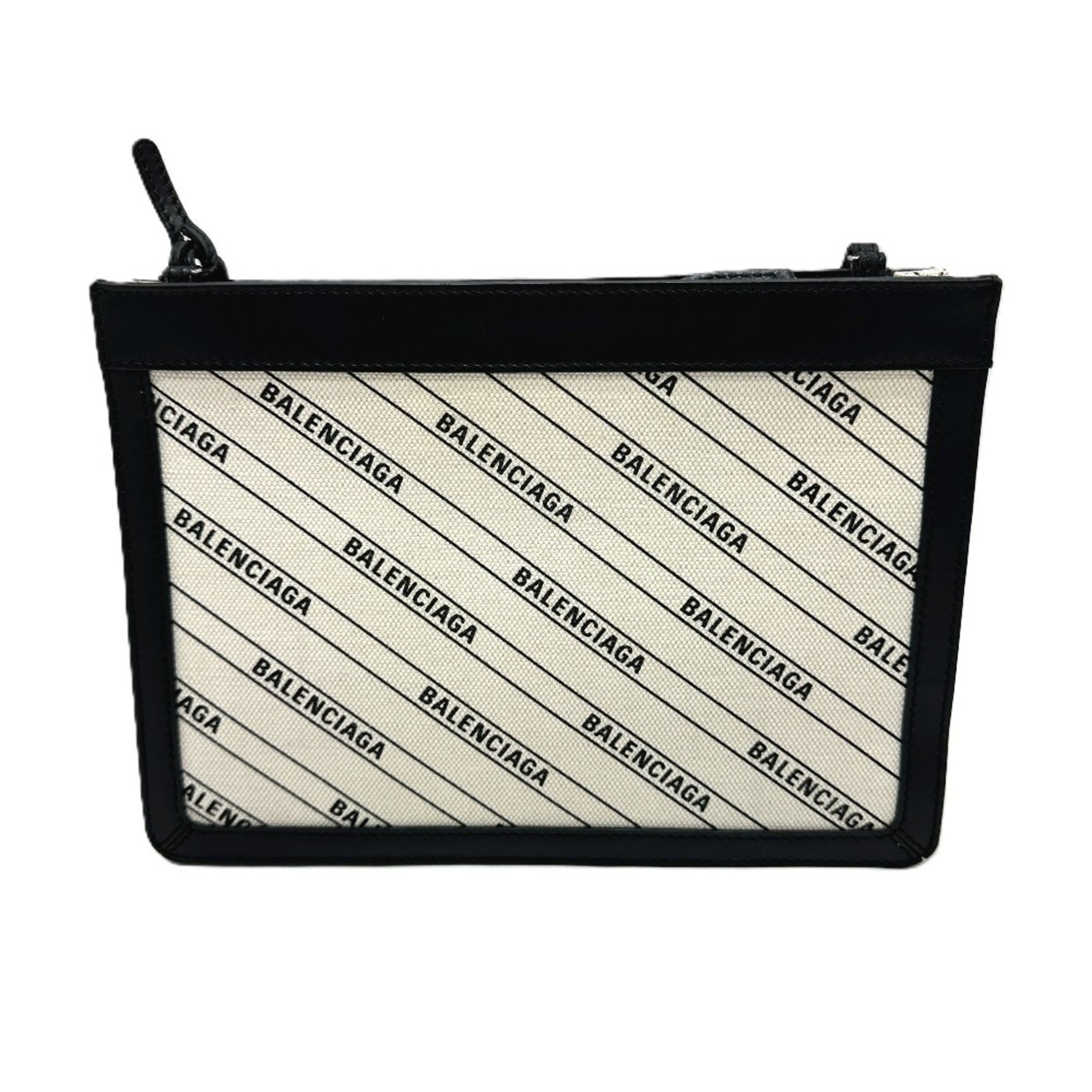BALENCIAGA All-over print pochette bag, crossbody, shoulder leather, canvas, white x black, like new