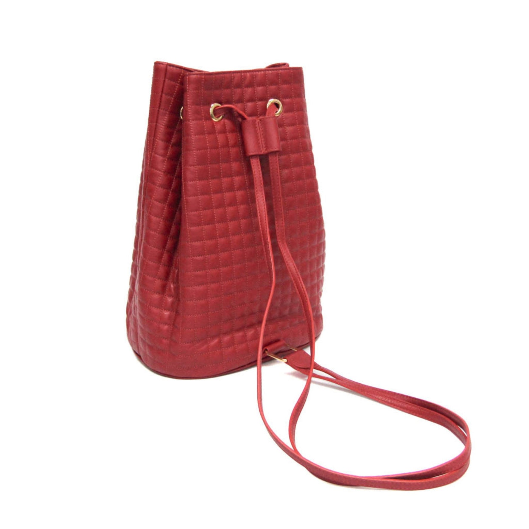 Celine C Charm Stitch Drawstring One-Shoulder Bag Leather Shoulder Bag Red Color