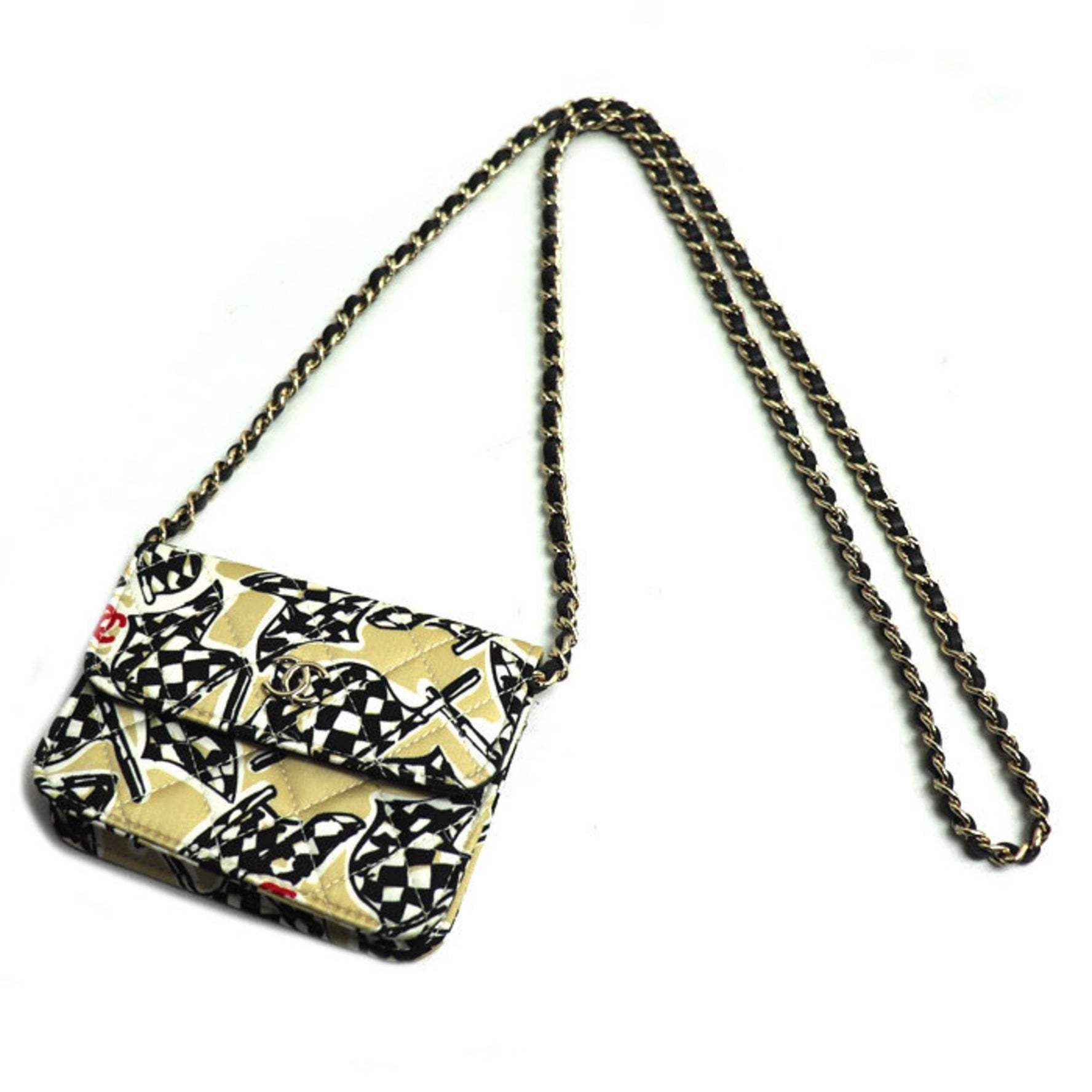 CHANEL Checkered Flag Year-End Shoulder Bag Beige Black