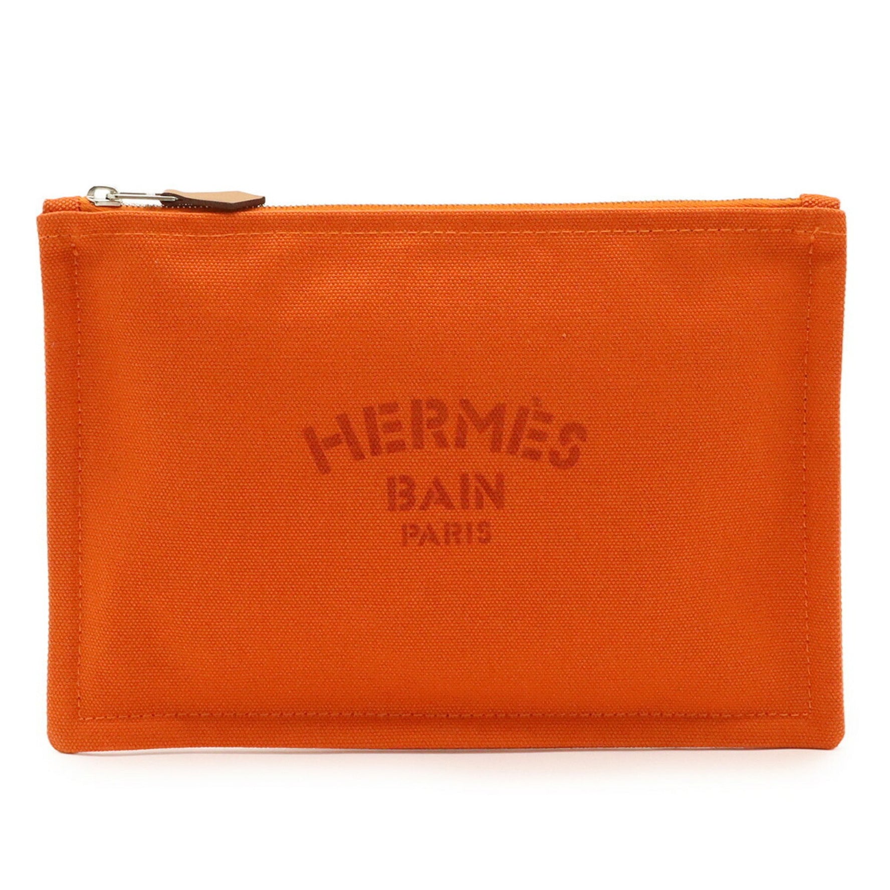 HERMES Yachting PM Flat Pouch in Canvas and Leather (Orange)
