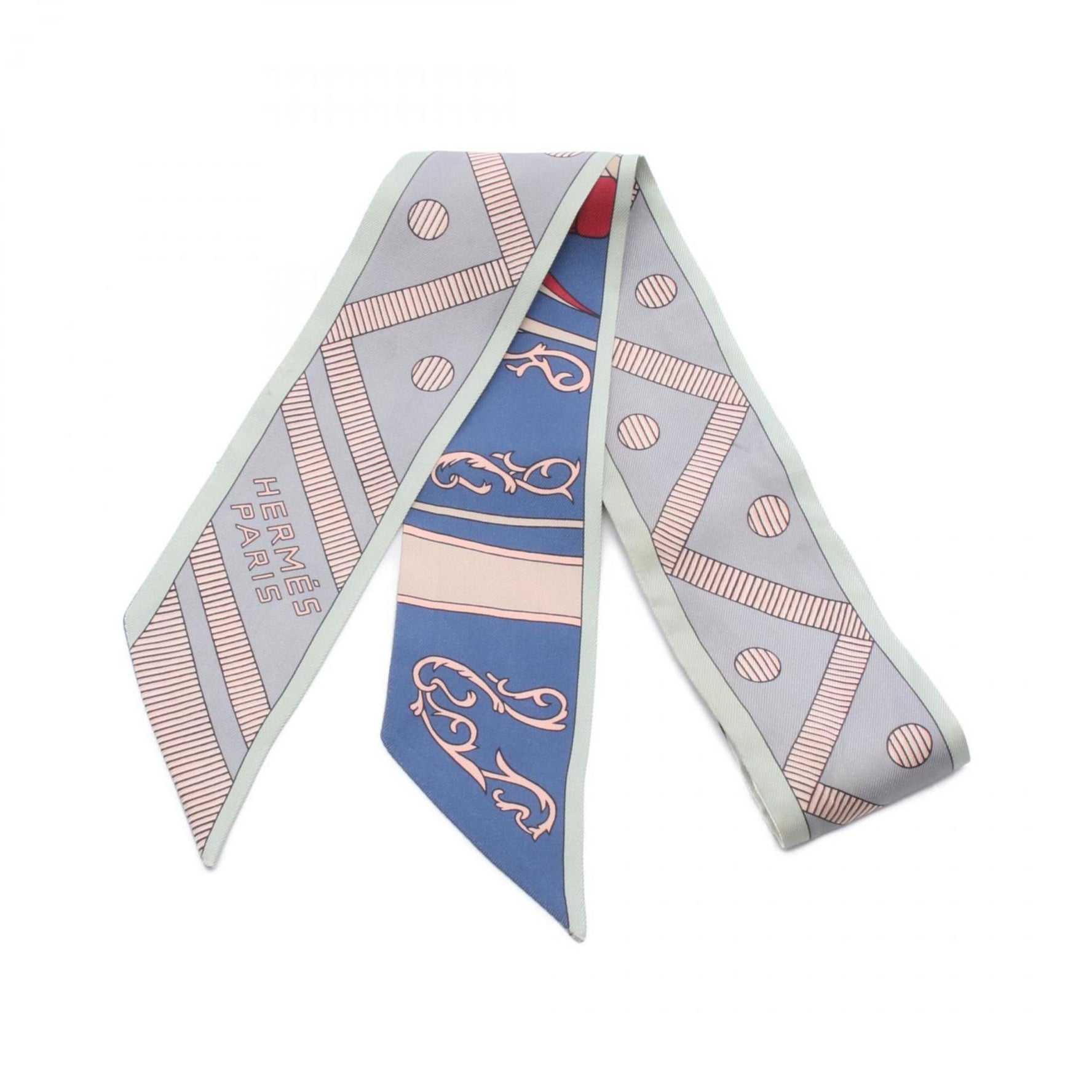 Hermes Hermès Twilly Balade En Berline Silk Scarf in Gray and Multicolor