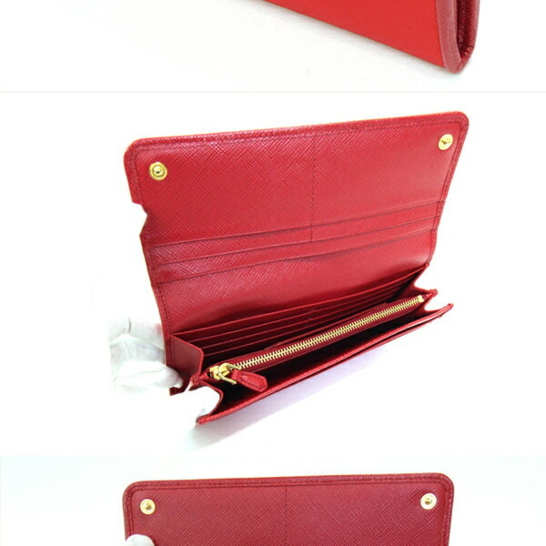 Prada Bi-fold Long Wallet Red Nylon Leather Triangle Card