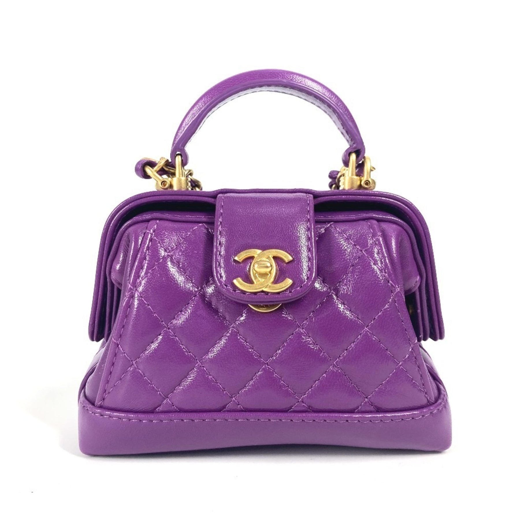 CHANEL Quilted Matelasse CC Coco Mark Chain Clutch Mini Shoulder Bag Leather