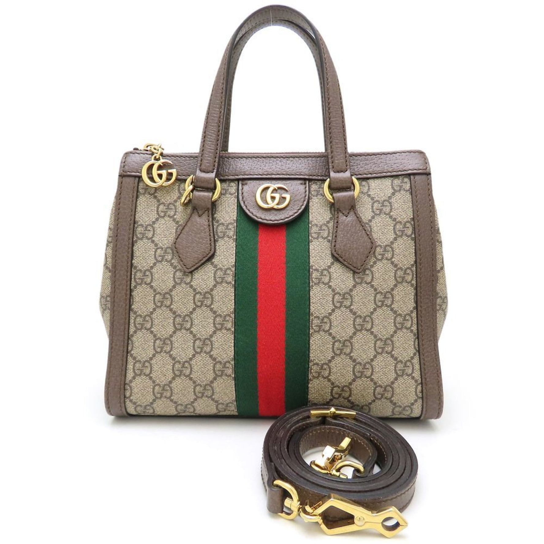 GUCCI Ophidia Small Tote Bag Web Stripe GG Supreme Canvas x Leather Ebony