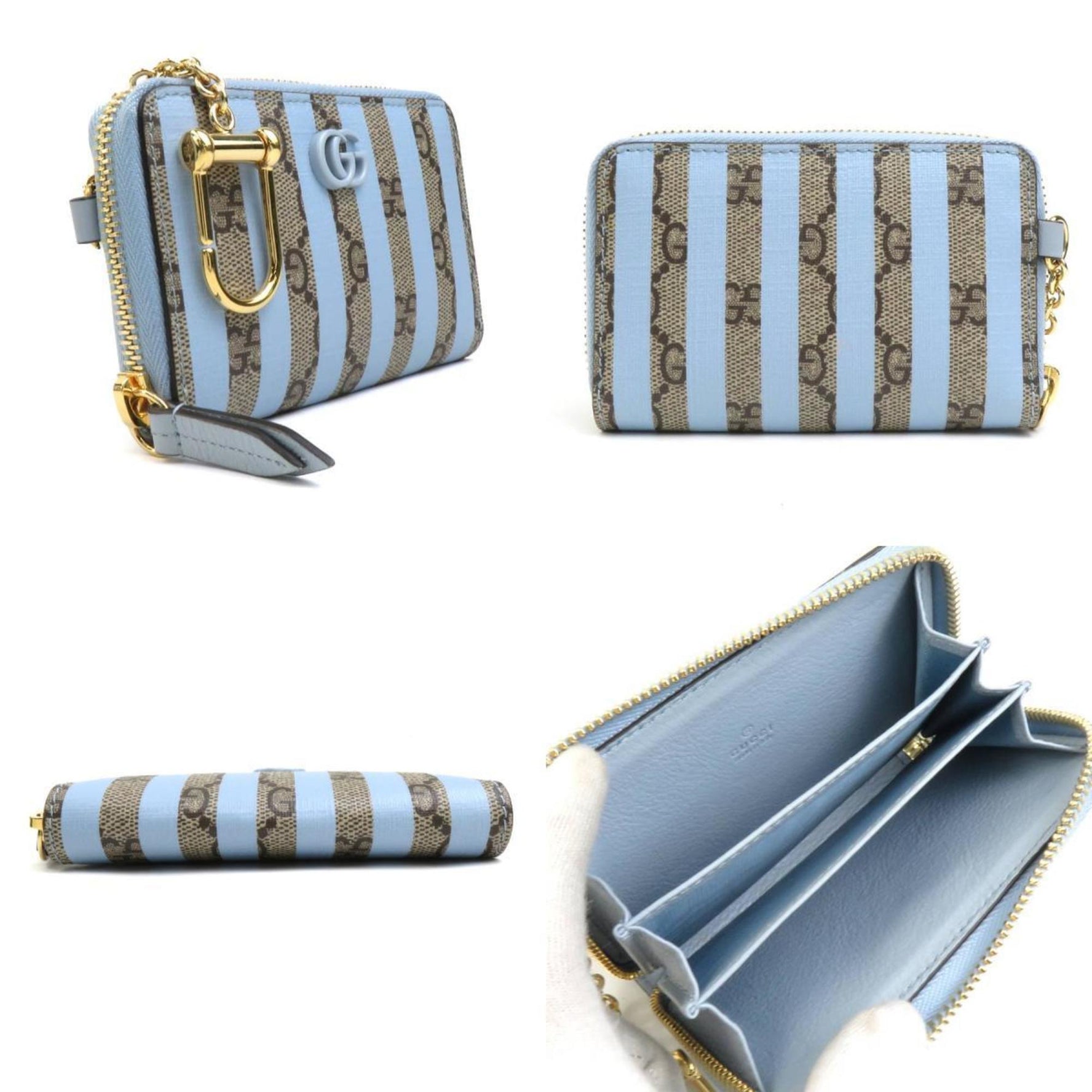GUCCI Wallet/Coin Case Wallet GG Supreme Canvas Blue x Brown Men's