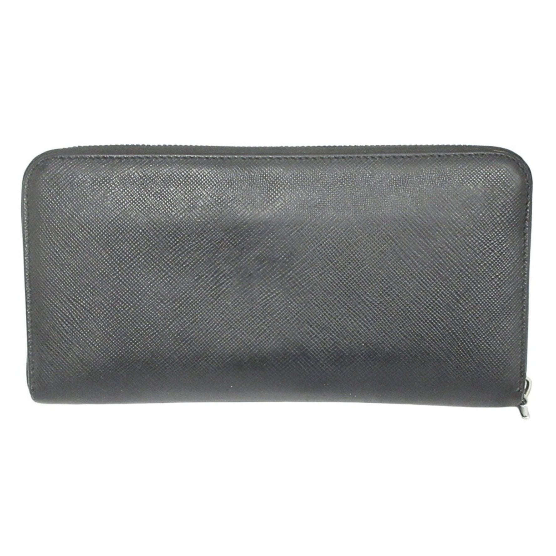 PRADA long wallet, round zipper, Saffiano leather, logo