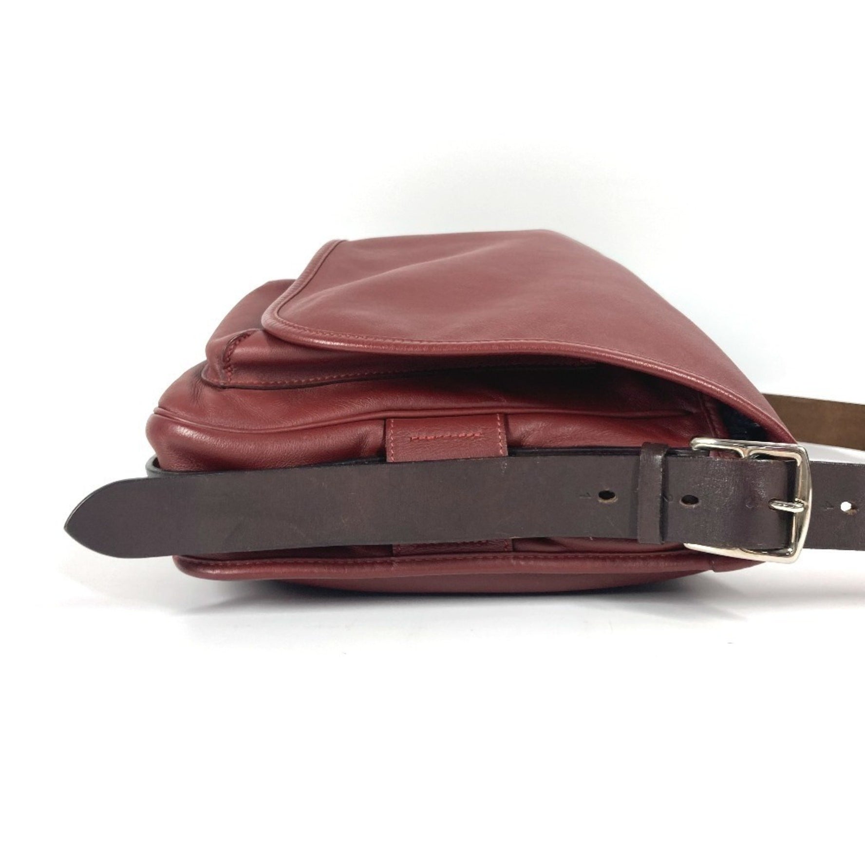 HERMES Flap Barda 33 Bag Shoulder Drawstring Men Women Rouge Ash