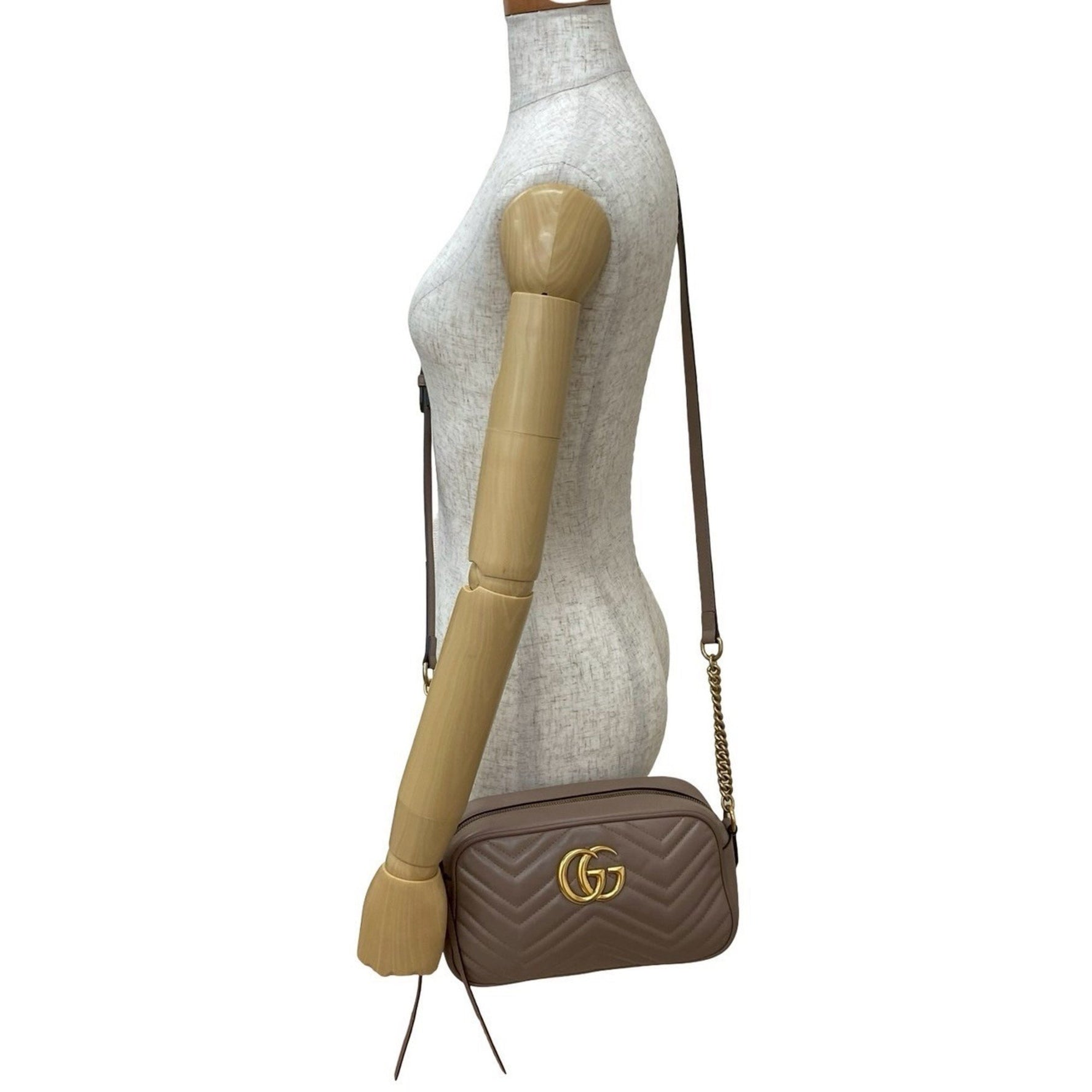 GUCCI GG Marmont Quilted Leather Chain Shoulder Bag/Pochette/Sacoche, Beige