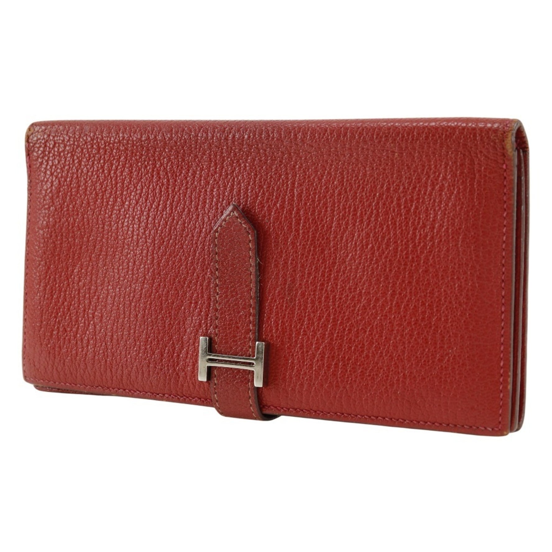 Hermes Beansufla Bi-fold Wallet 2007 Red □K Belt Clasp