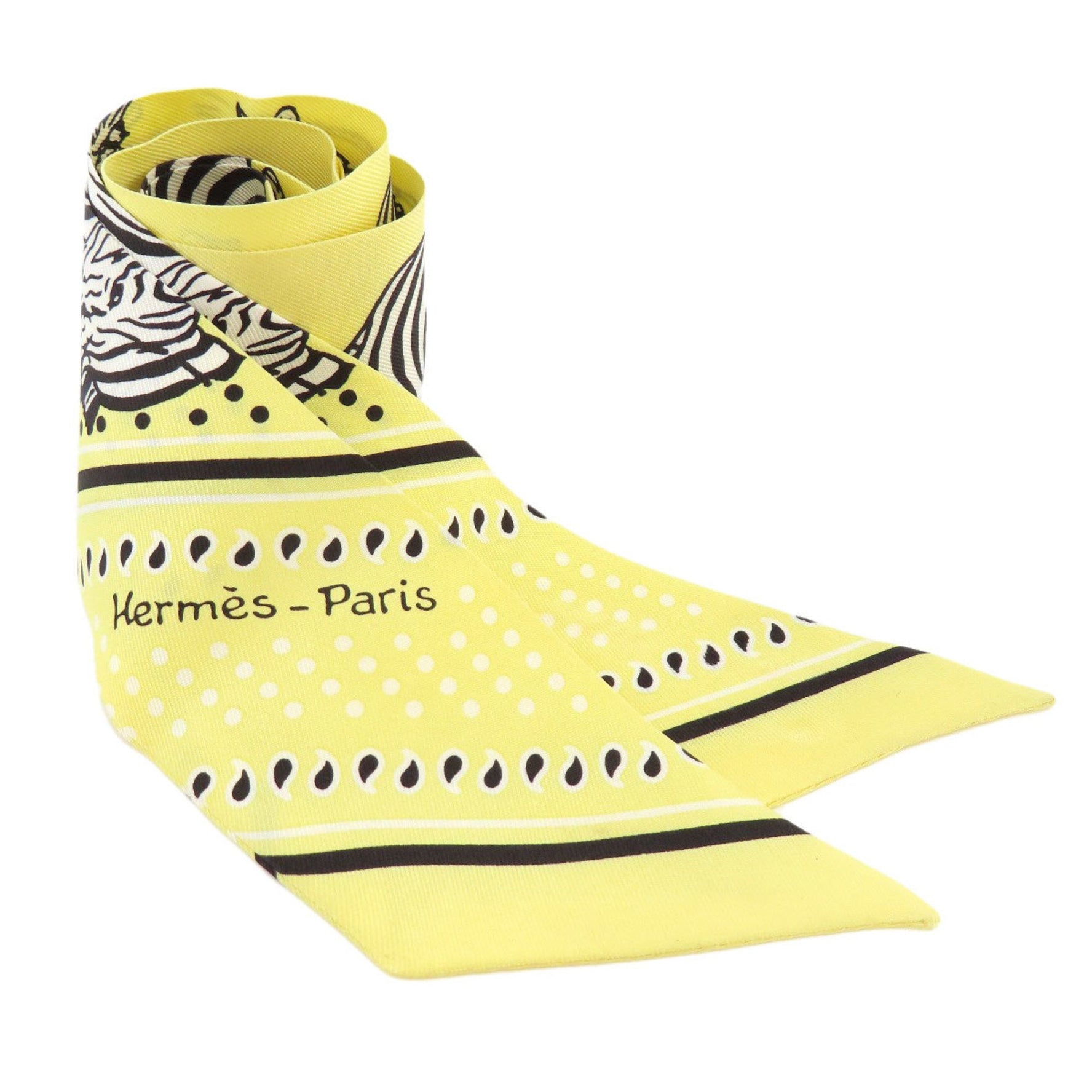 Hermes Twilly Zebra Motif Silk Scarf