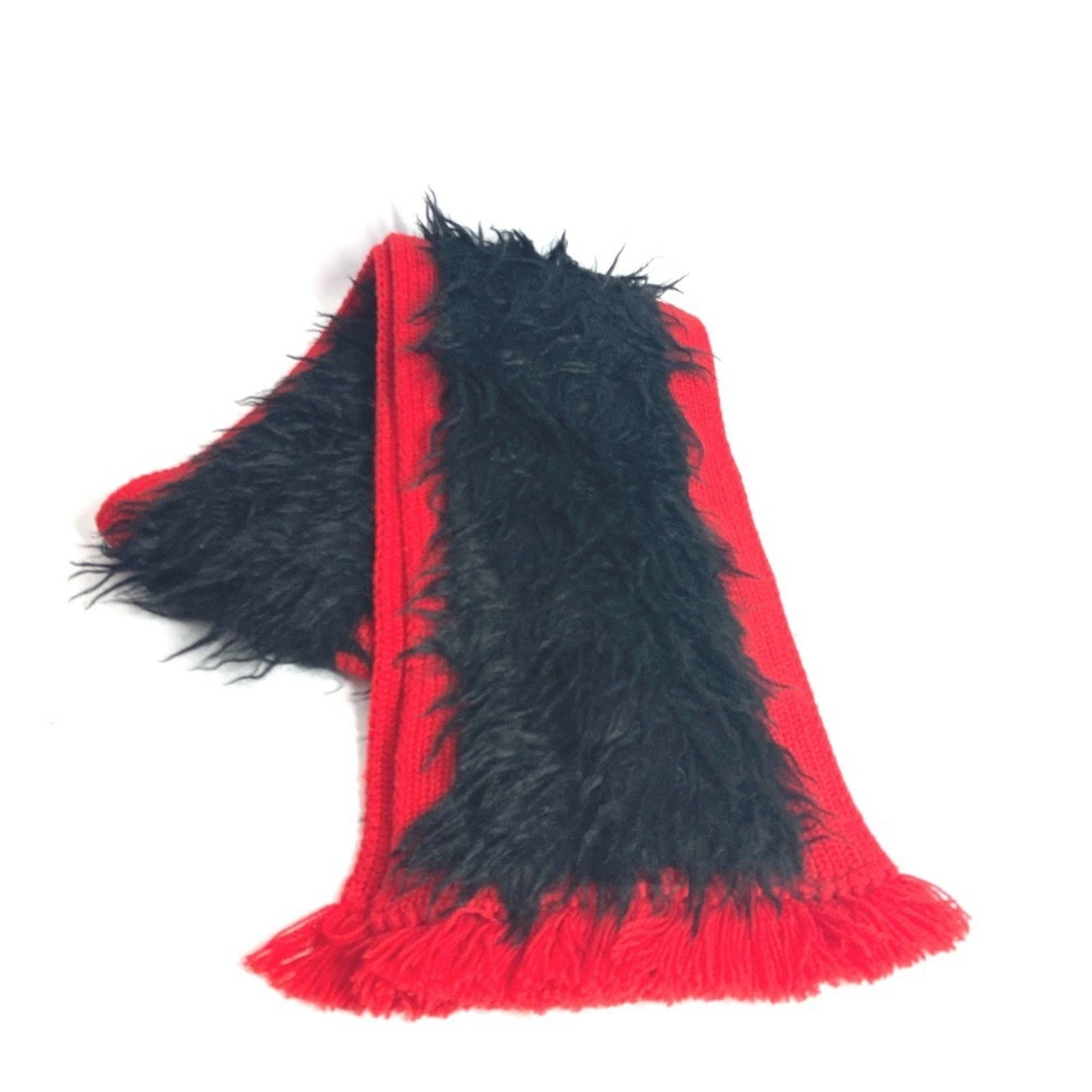 PRADA Bicolor Fur Scarf Wool Cotton Men's Black