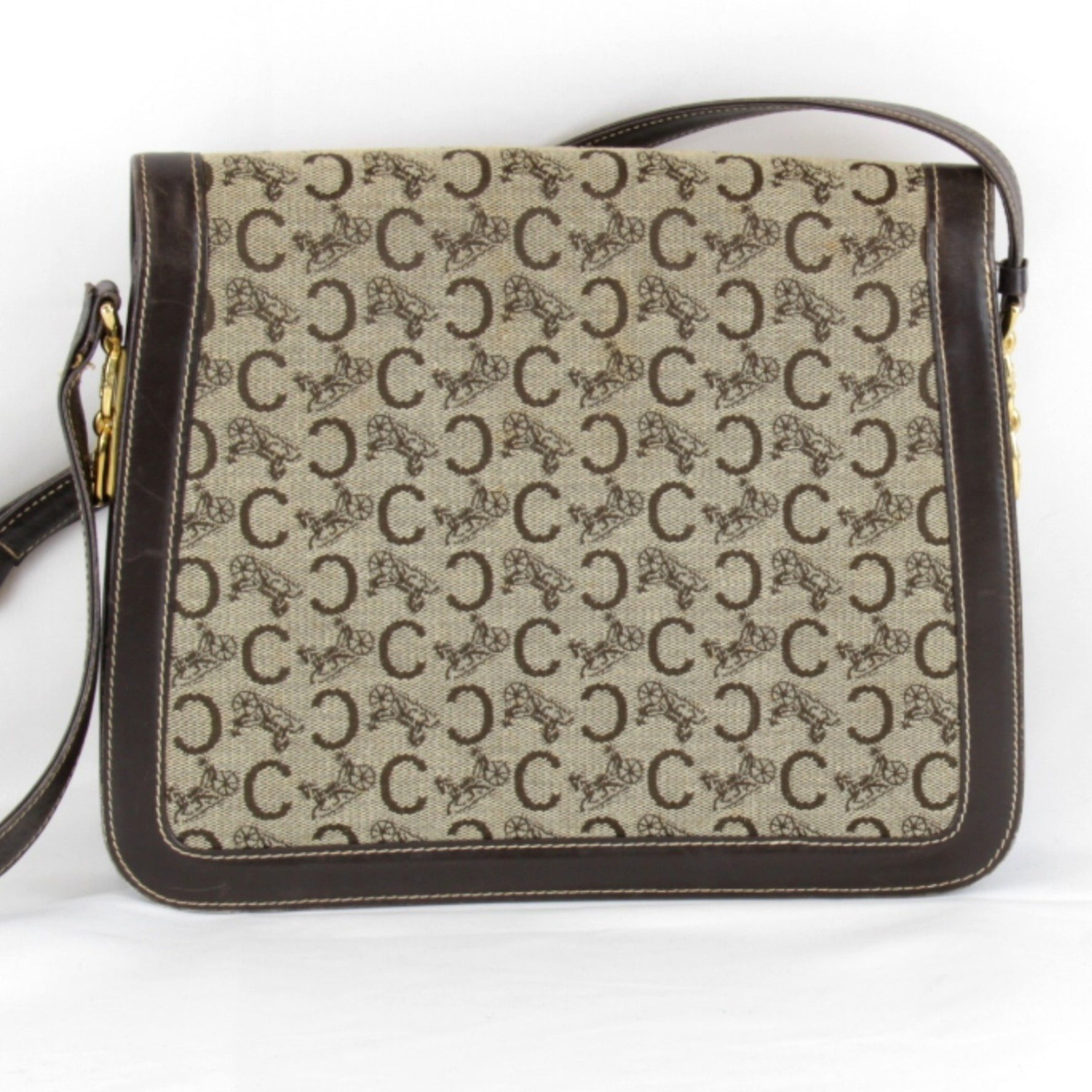 CELINE C Macadam Carriage Hardware Shoulder Bag Canvas Leather