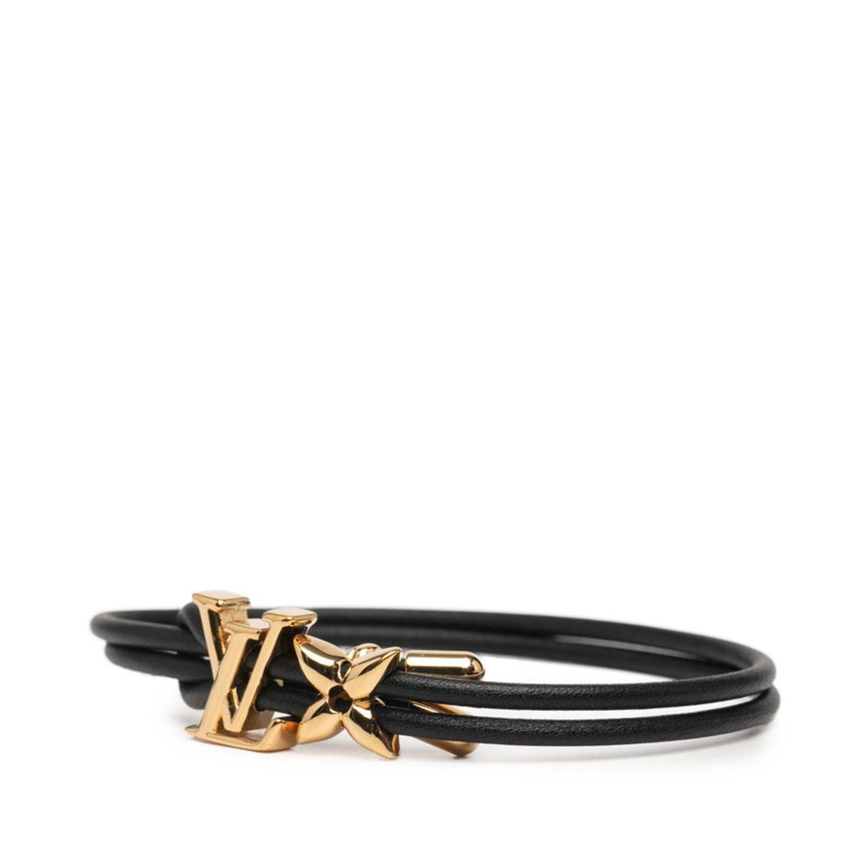 Louis Vuitton Monogram Bracelet LV Bloom Black Gold Plated Leather LOUIS VUITTON