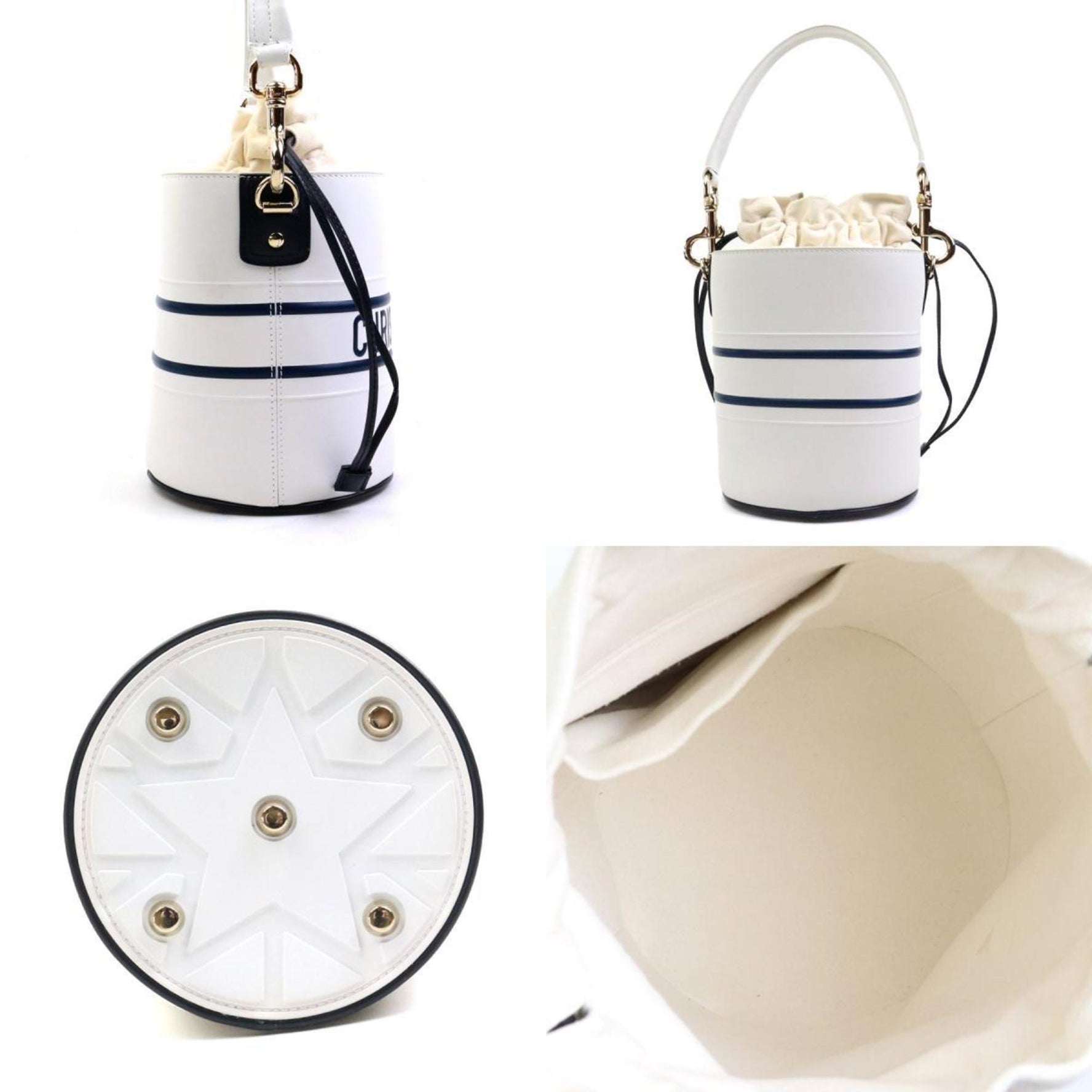 Christian Dior handbag shoulder bag Vibe Micro Bucket leather white navy gold