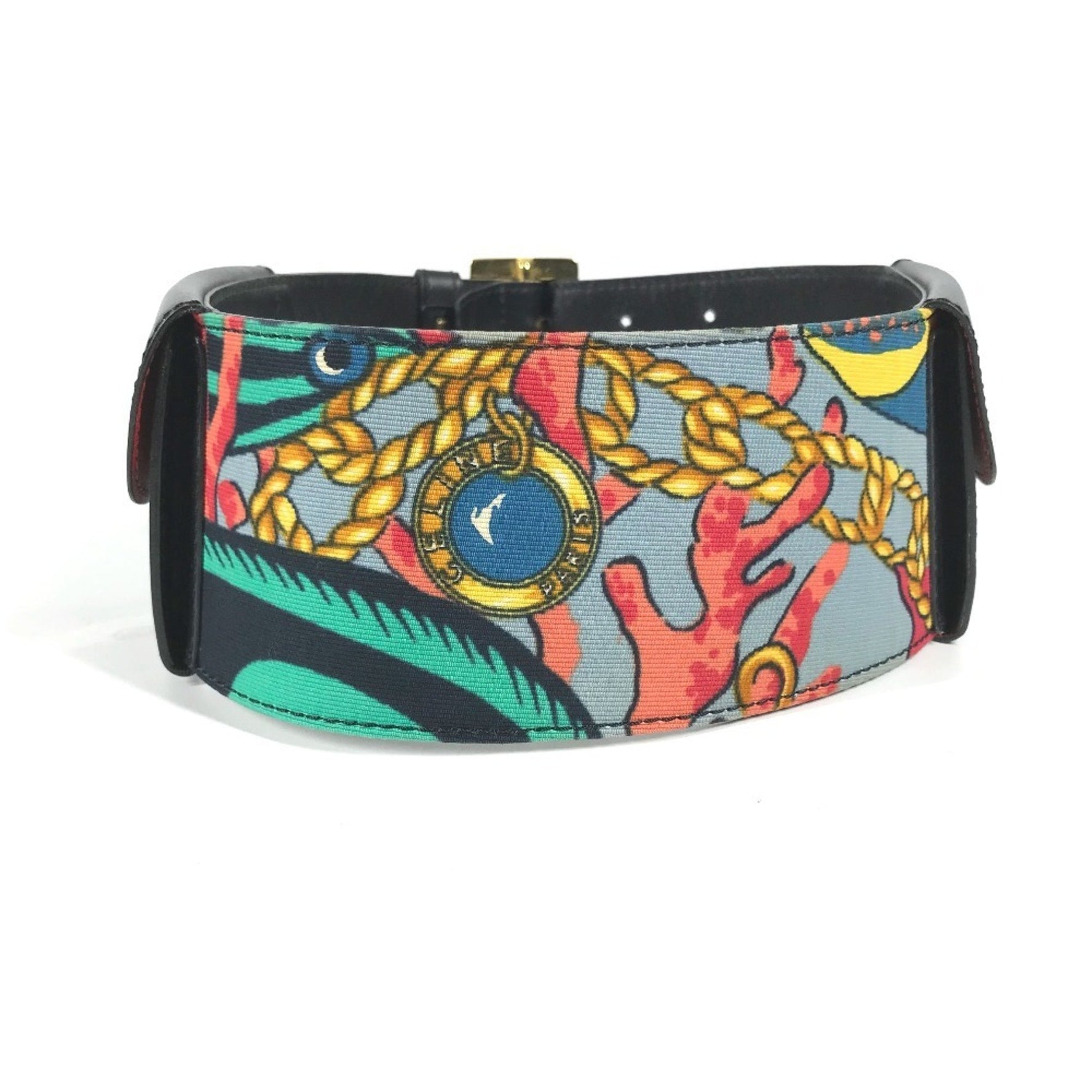 CELINE Wide Belt with Scarf Pattern Waist Bag Leather Silk Black