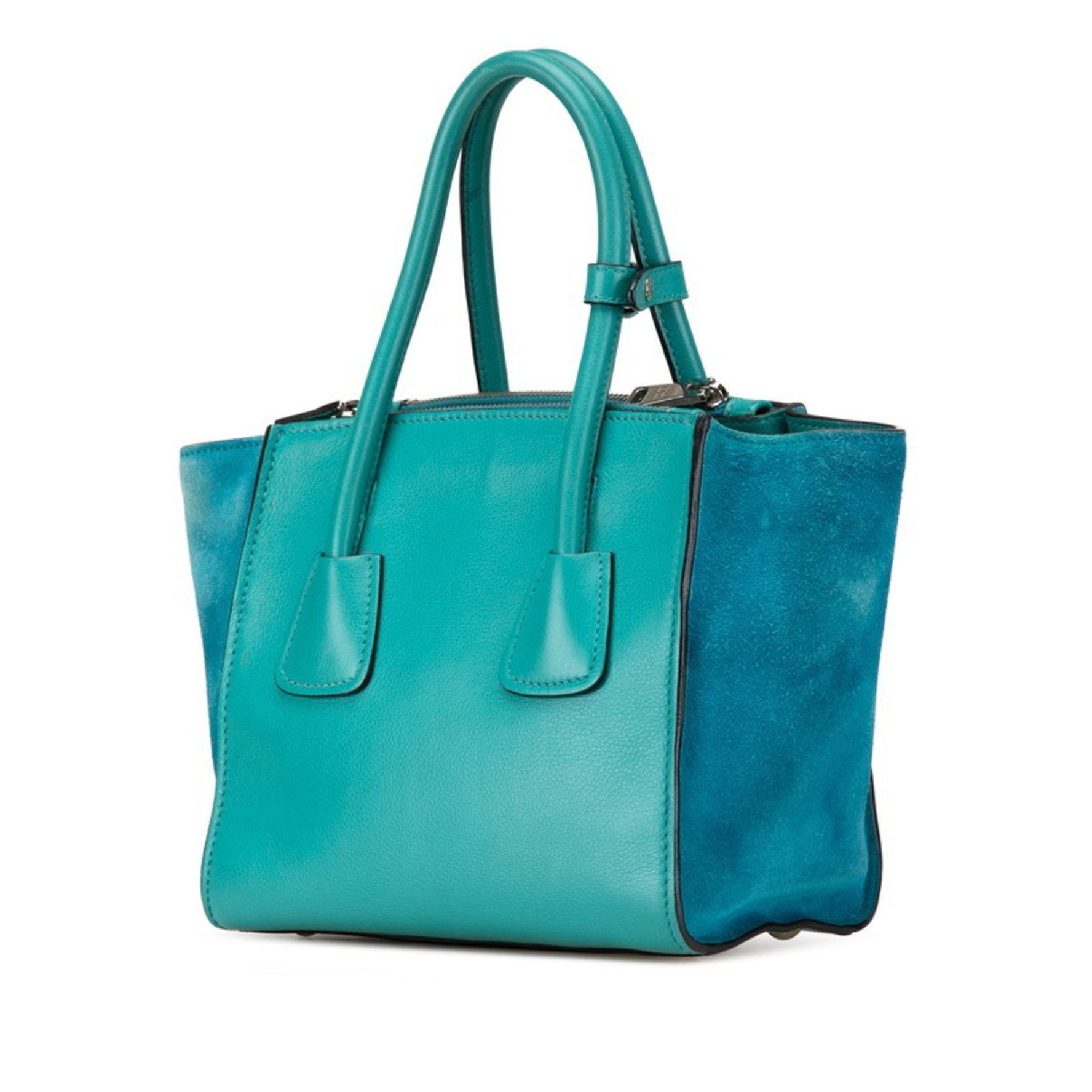 Prada handbag shoulder bag blue leather suede