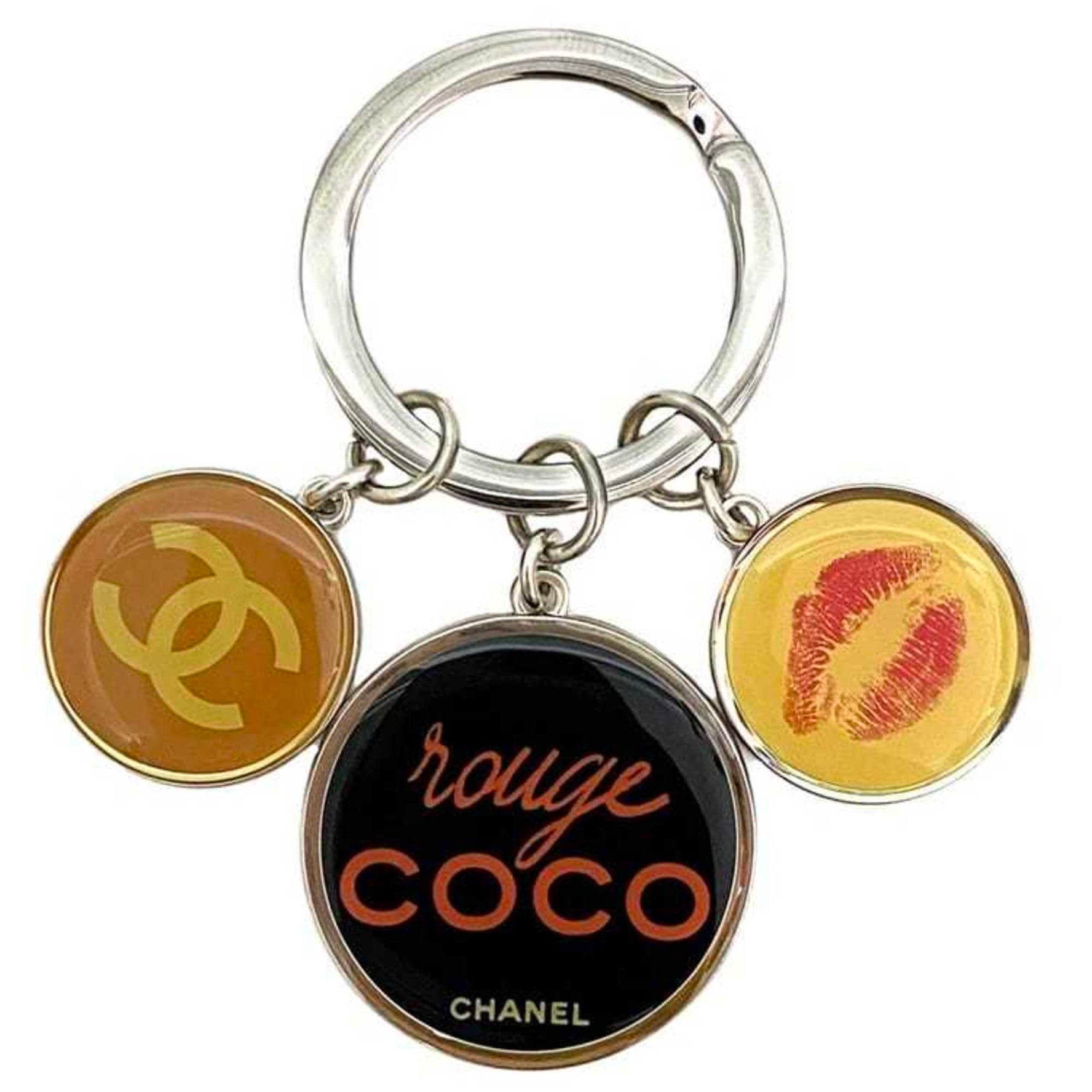 Chanel Key Ring Silver Black Yellow Coco Mark Metal COCO Lip Charm Accessory Keychain
