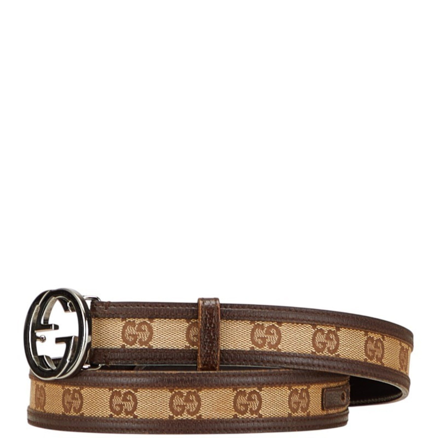 Gucci GG Canvas Interlocking G Belt 80.32 Beige Brown Leather