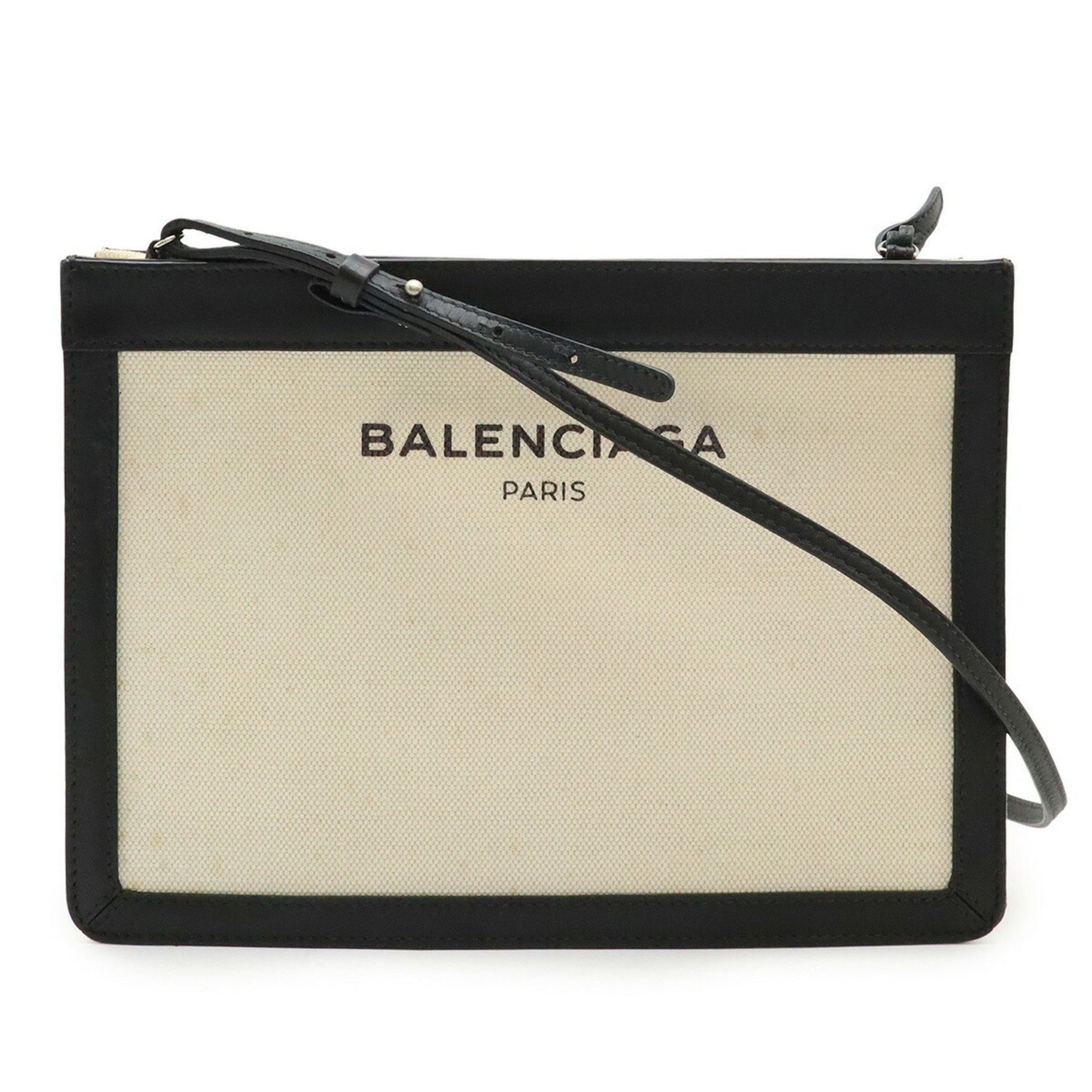 BALENCIAGA Navy Pochette Shoulder Bag/Clutch Bag in Canvas and Leather, Natural