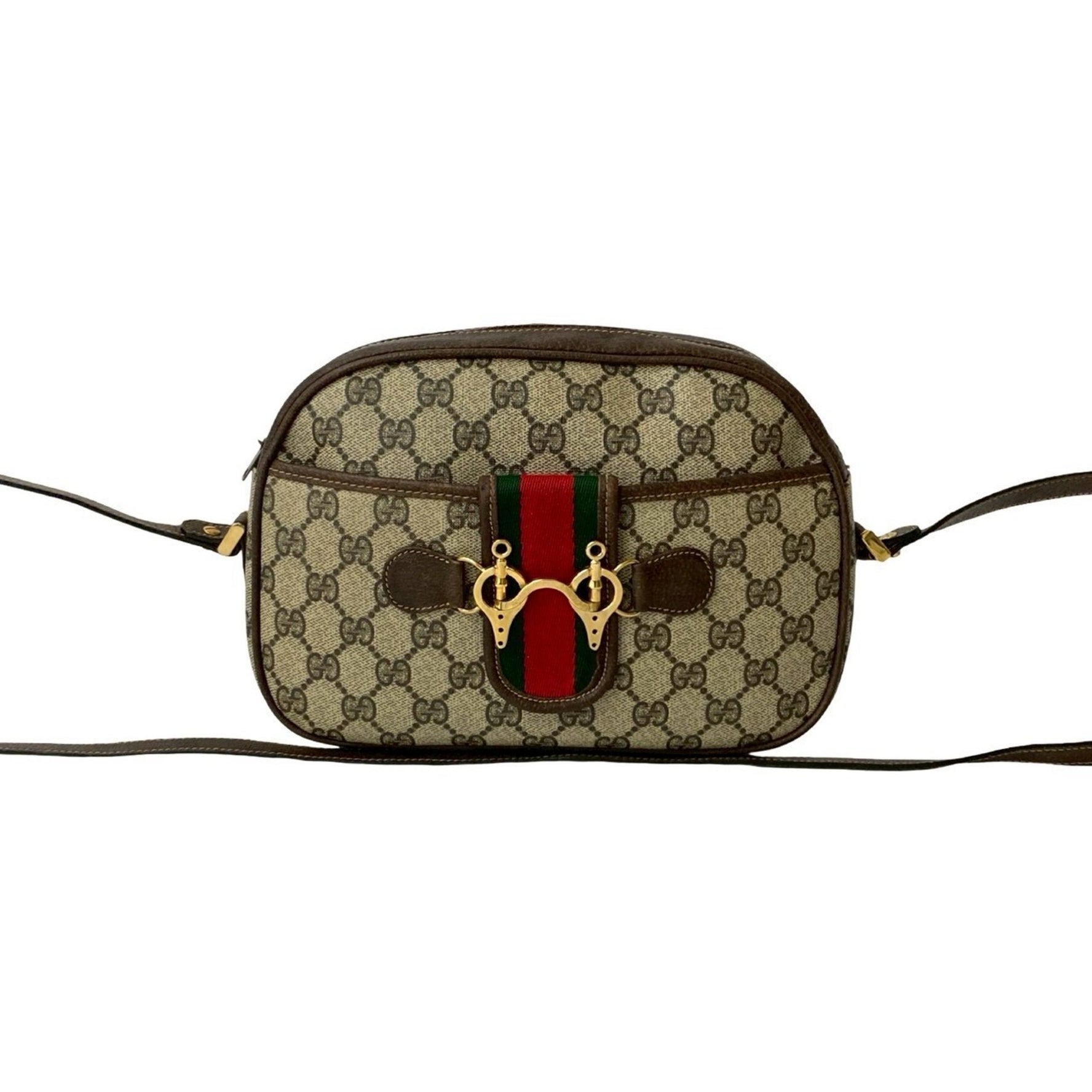 GUCCI Old Vintage Sherry Line GG Logo Leather Shoulder Bag/Pochette Brown