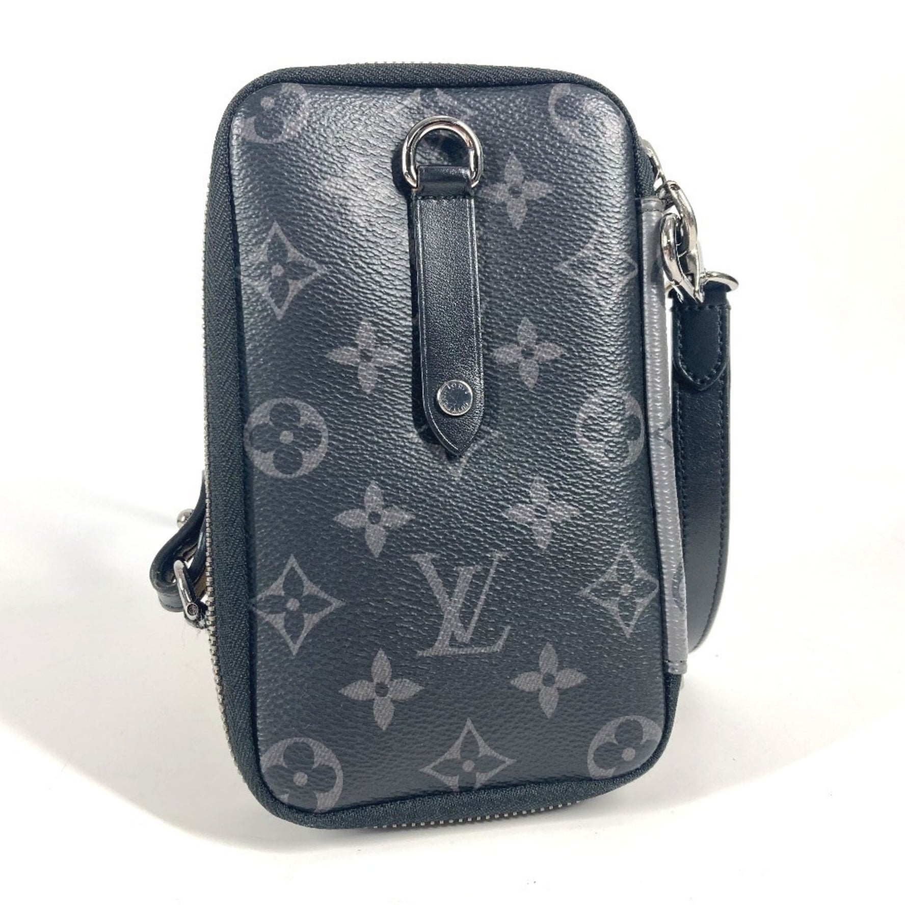 Louis Vuitton Monogram Eclipse Double Phone Pouch, Pochette, Bag, Crossbody, Shoulder Canvas, Men's, Black