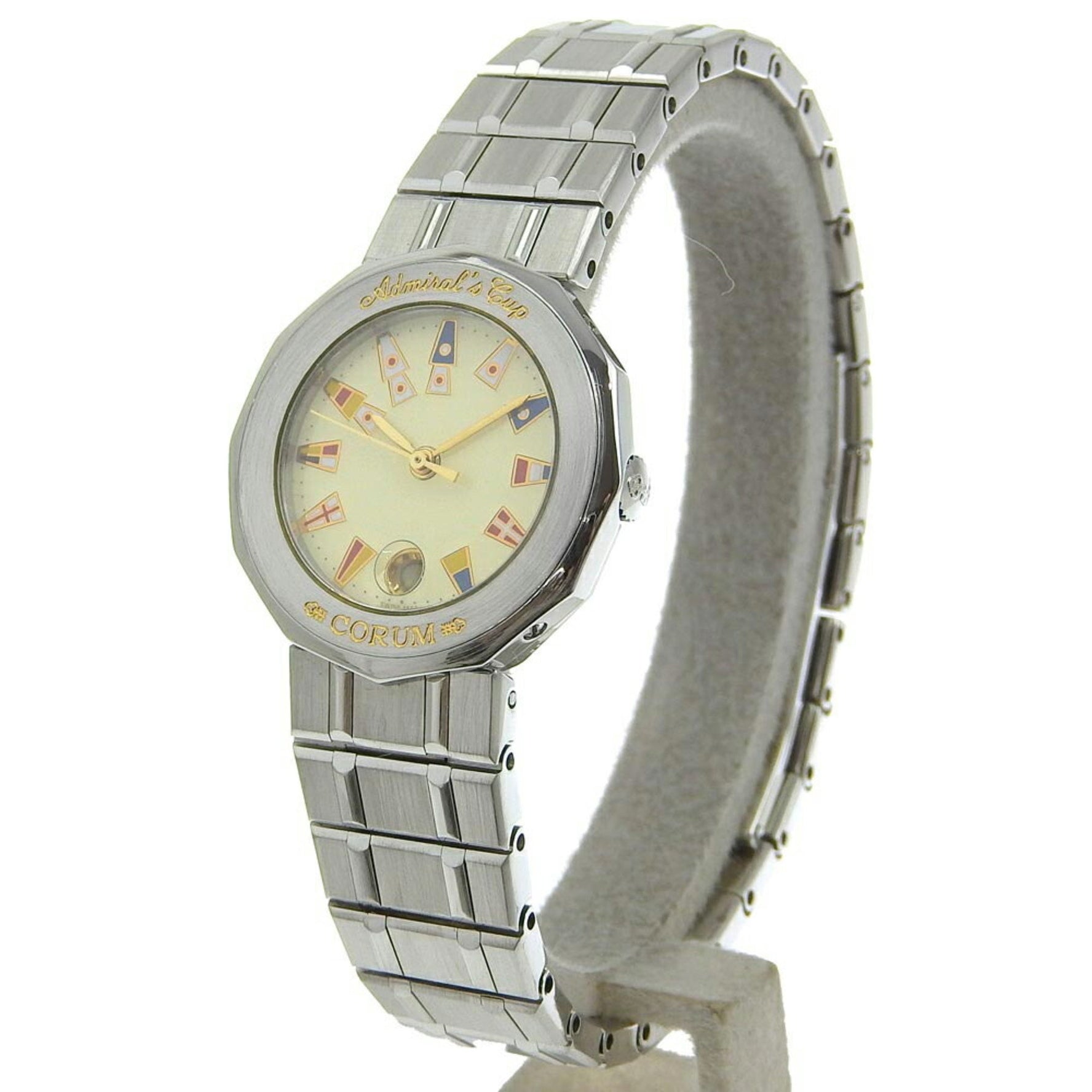 Corum Admiral's Cup Watch 39.610.20 Stainless Steel Quartz Analog Display Ivory Dial Admirals