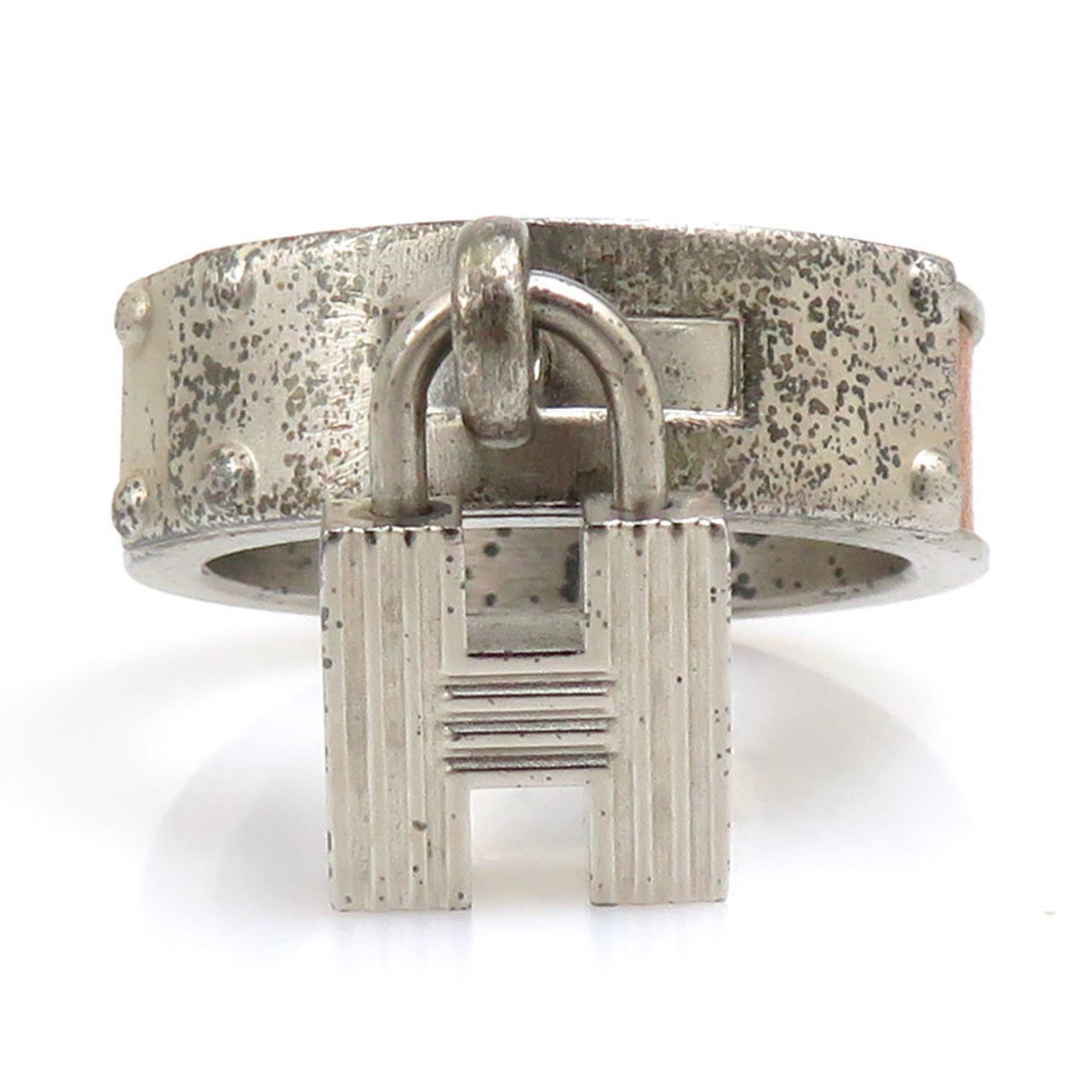 Hermes scarf ring H Cadena charm metal leather silver brown ladies