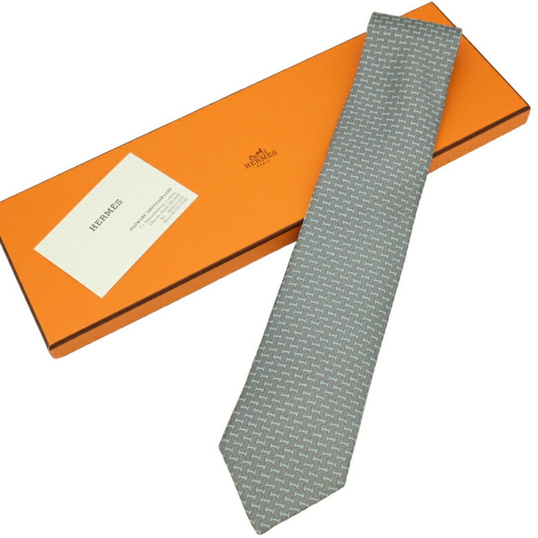 HERMES tie, gray, H pattern, 100% silk