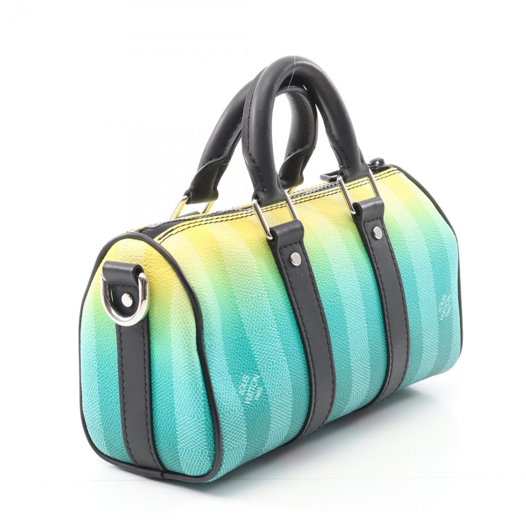 Louis Vuitton Keepall XS Handbag, Coated Canvas and Leather with Damier Stripes, Green, Yellow, Black