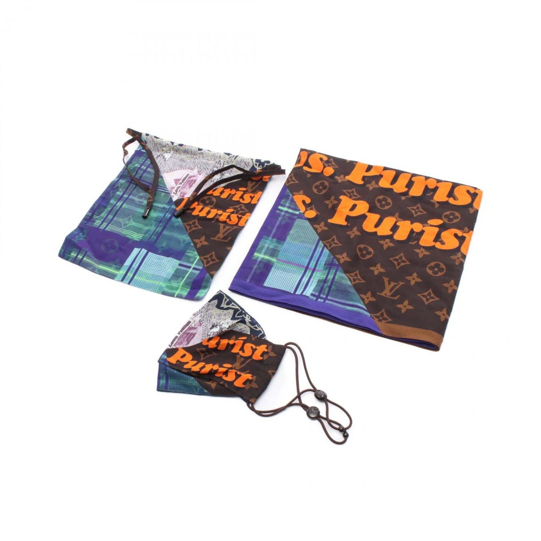 Louis Vuitton Mask Pouch Bandana Carre Collage Accessory Silk Cotton Multicolor