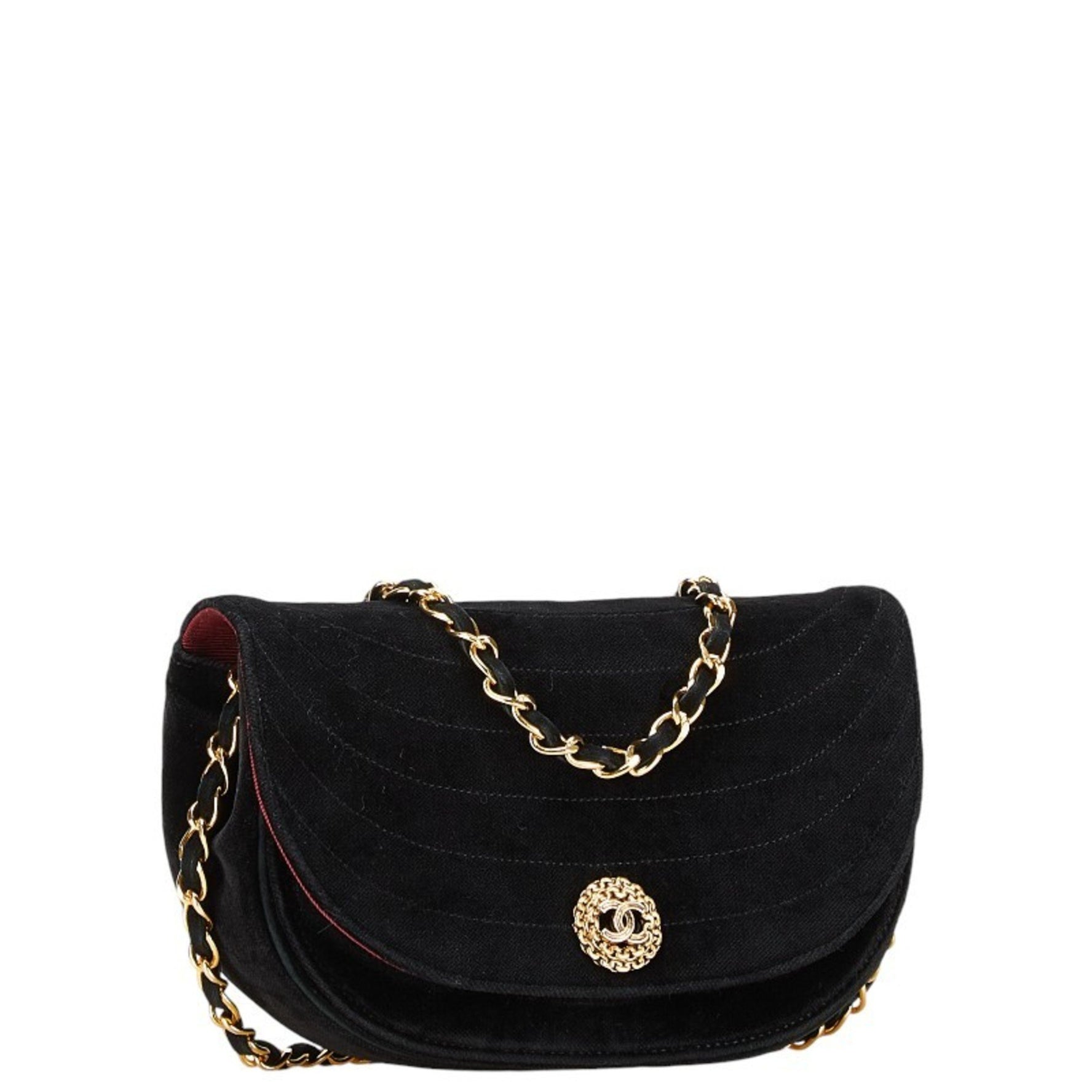 Chanel Half Moon Coco Mark Chain Shoulder Bag Suede