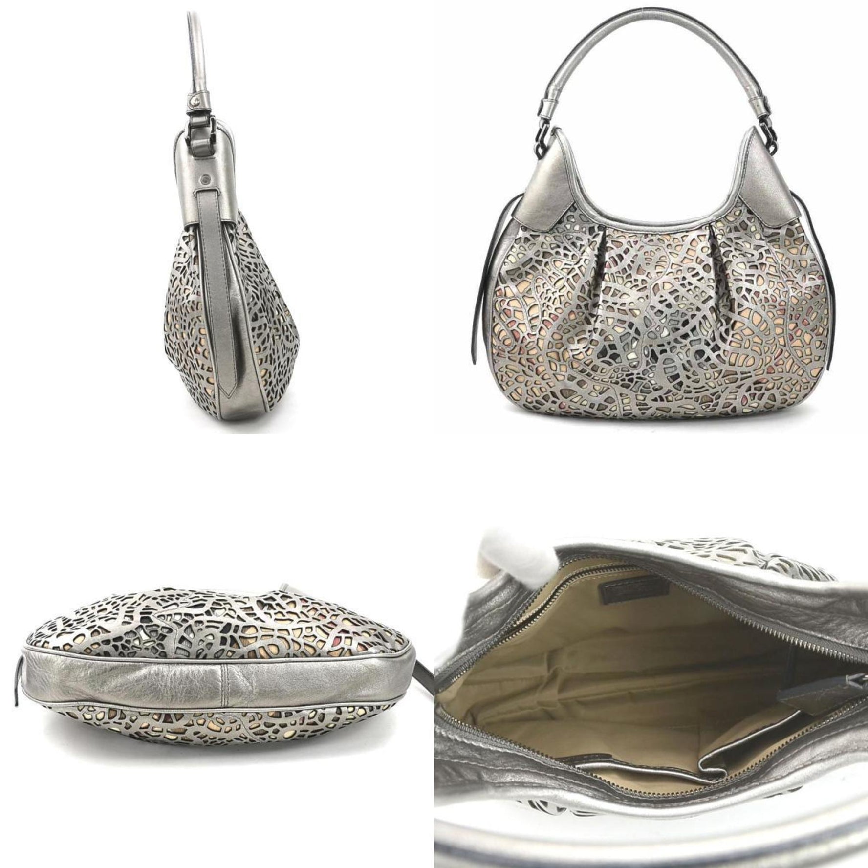 Burberry shoulder bag leather canvas metallic grey beige