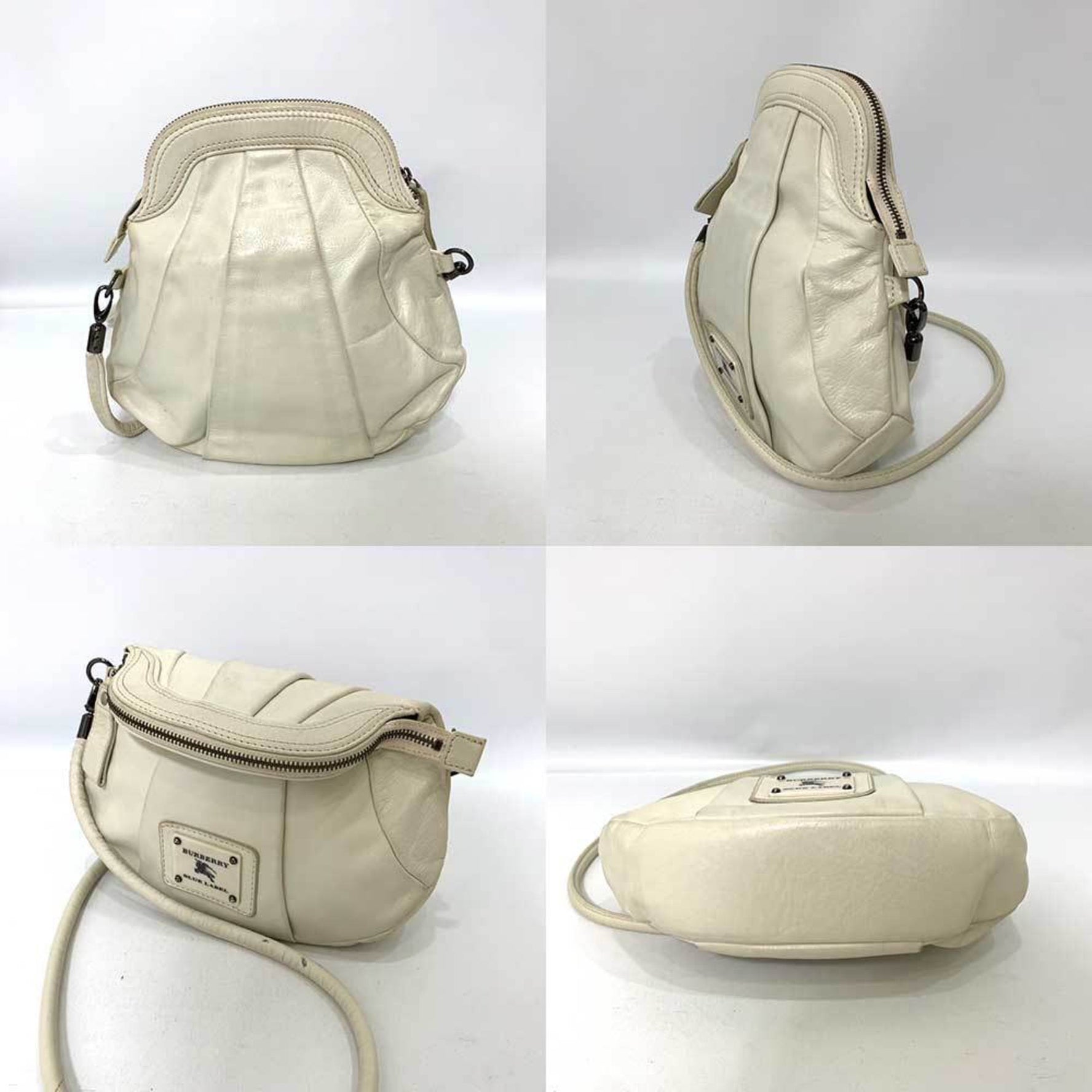 Burberry Bag Shoulder White Pochette Gourd Plate Horse Motif Blue Label Ladies Leather
