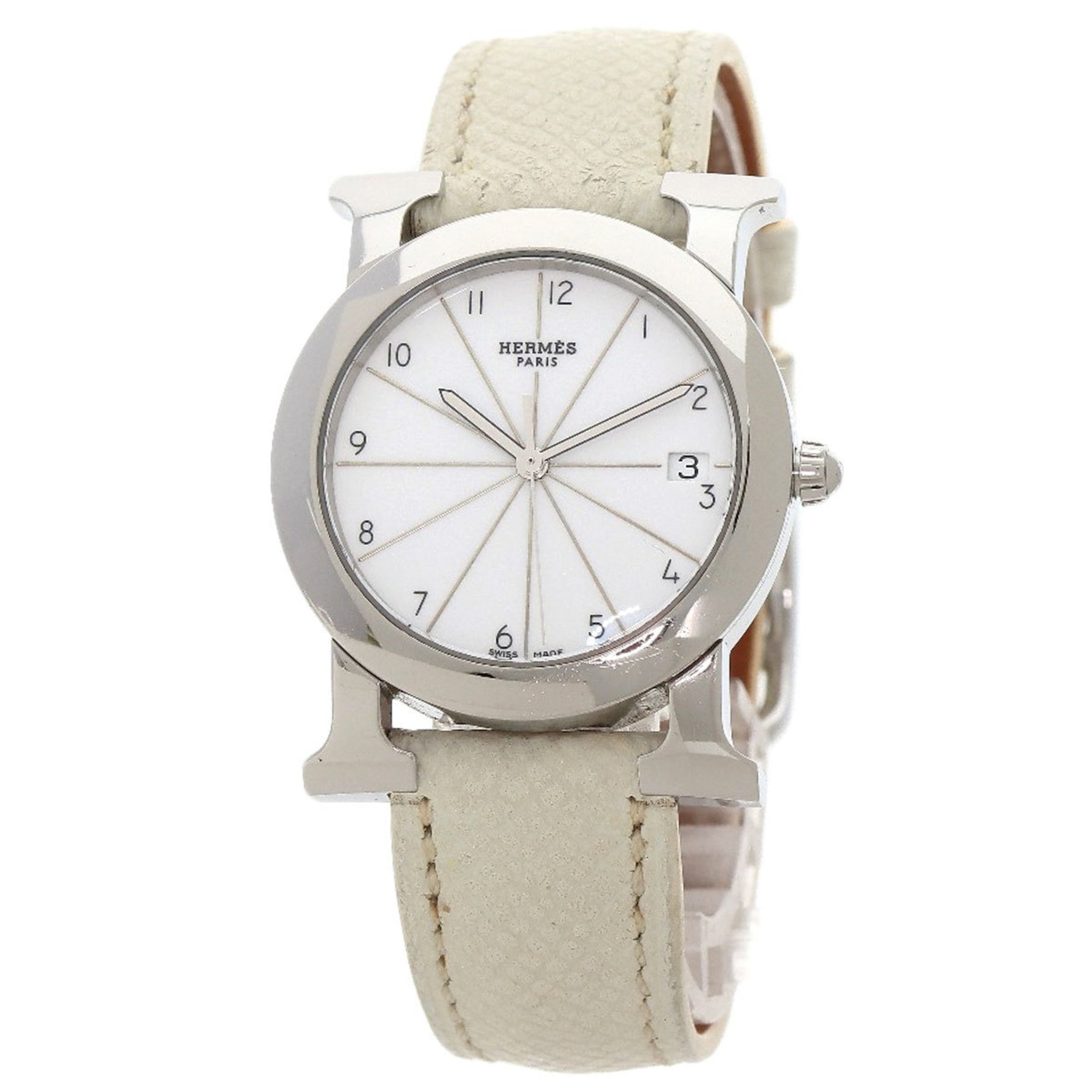 Hermes H Watch Rondo Wristwatch Stainless Steel Leather