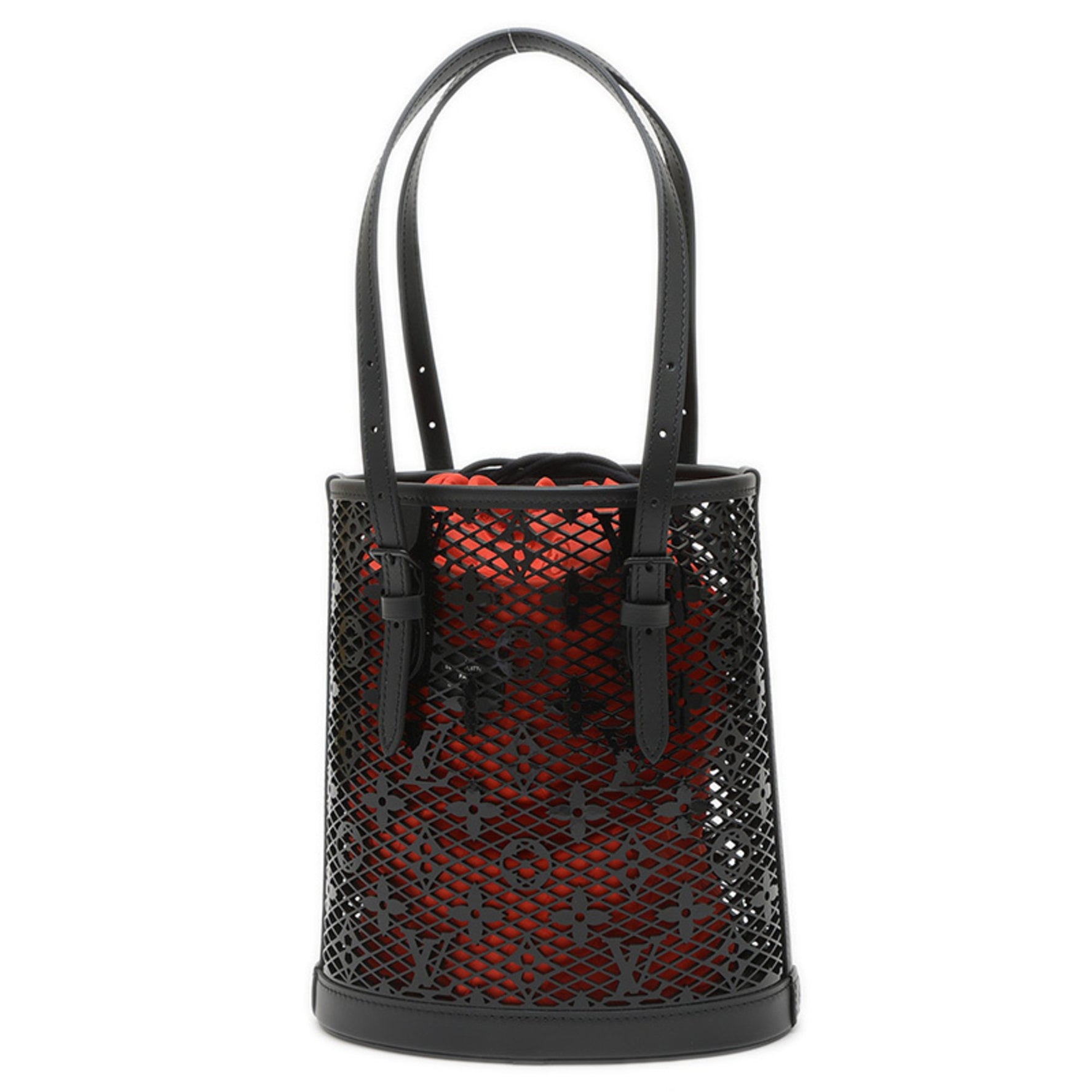 Louis Vuitton Monogram Lace Bucket PM Handbag in Black and Red Patent Leather