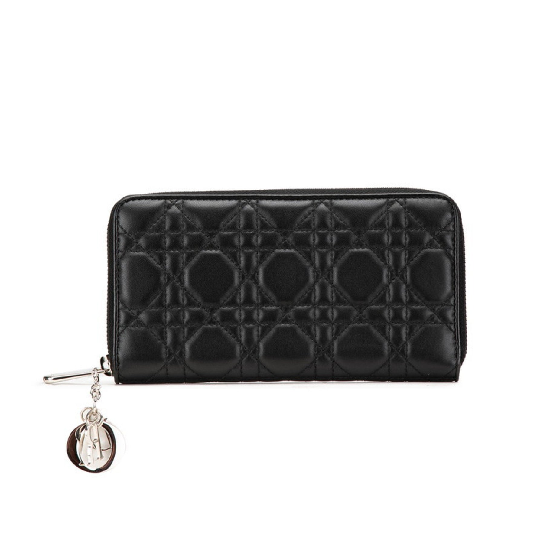 Christian Dior Dior Lady Cannage Round Zip Long Wallet in Lambskin