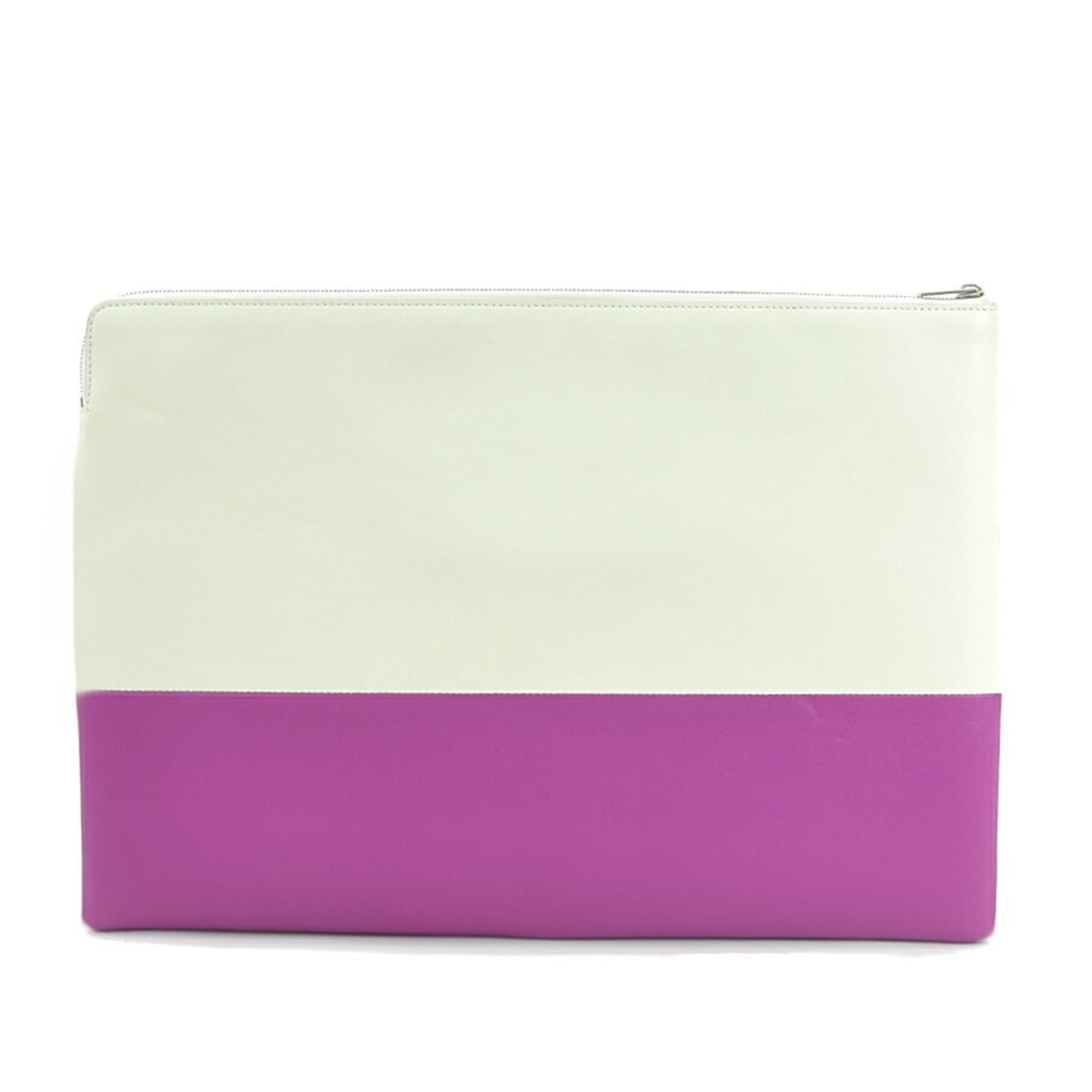 CELINE Clutch bag Bicolor Leather Off-white Purple Silver