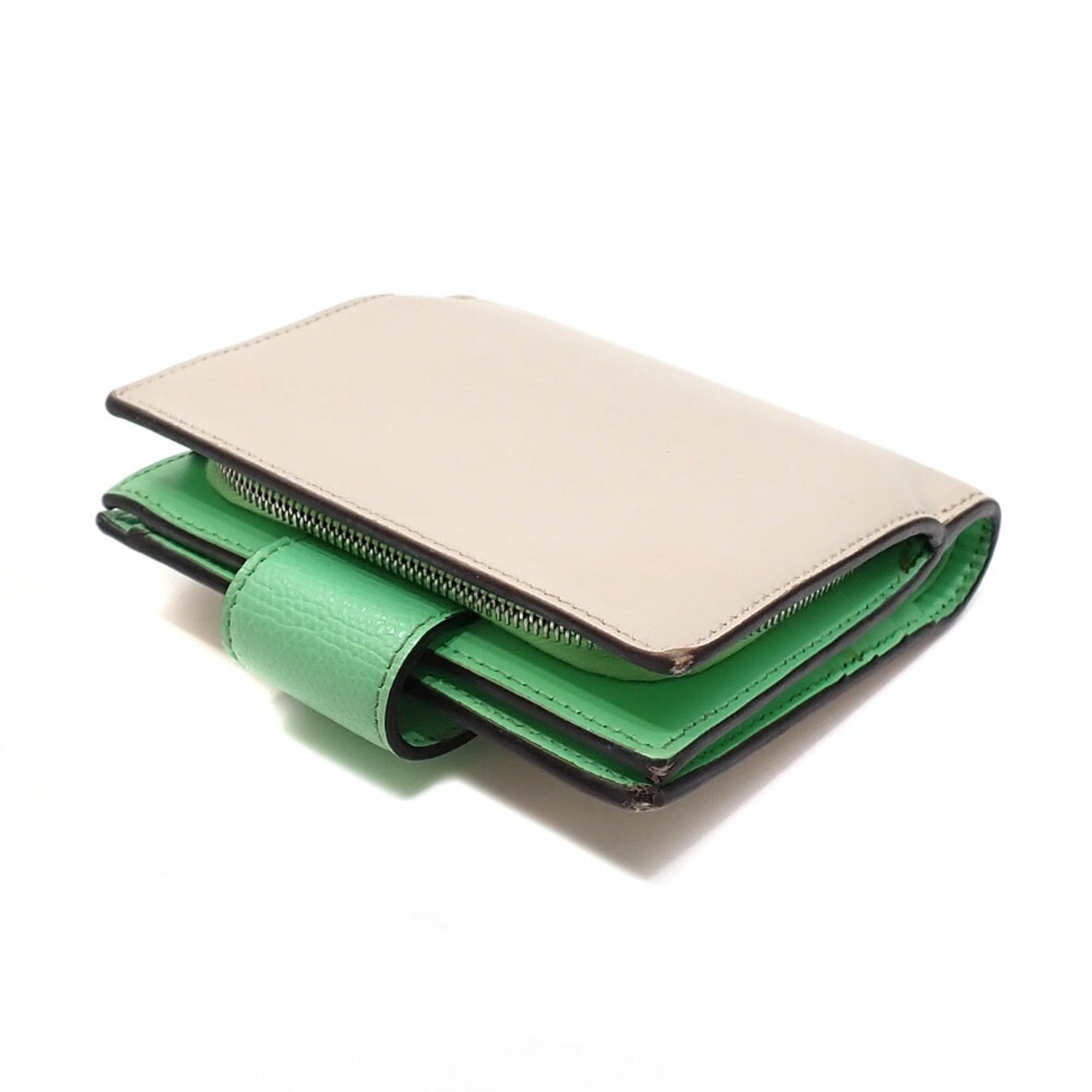 Fendi Bifold Wallet in Beige and Green Leather