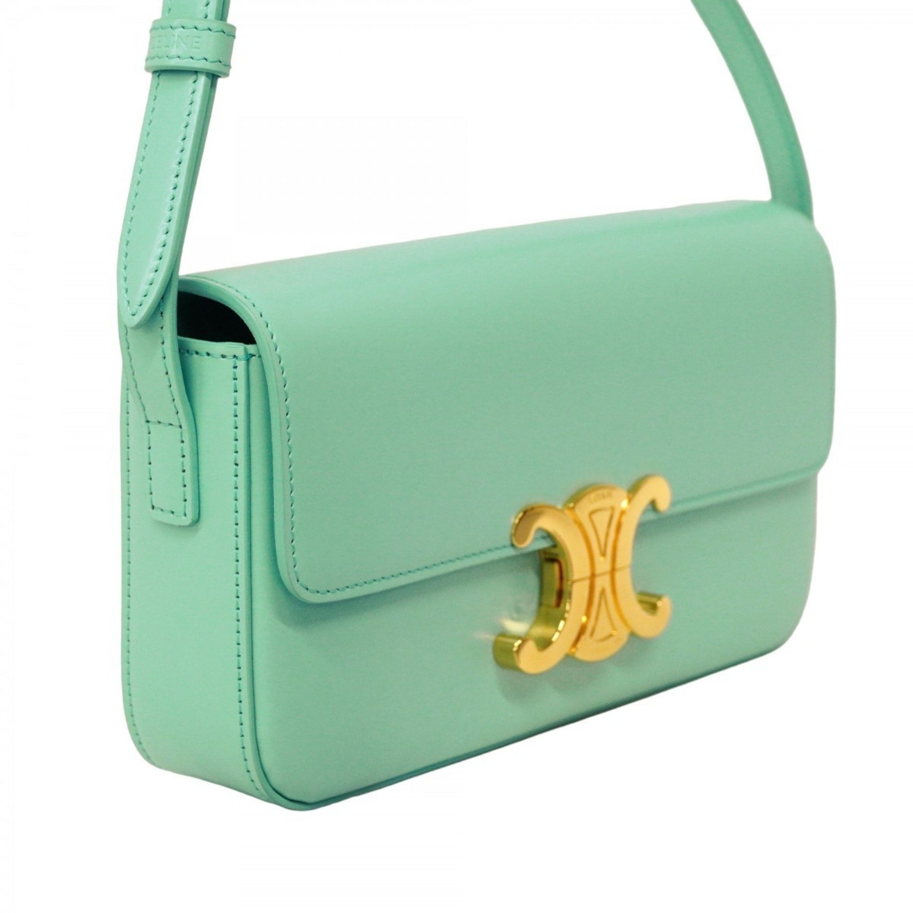 Celine Triomphe Claude Leather Shoulder Bag, Mint