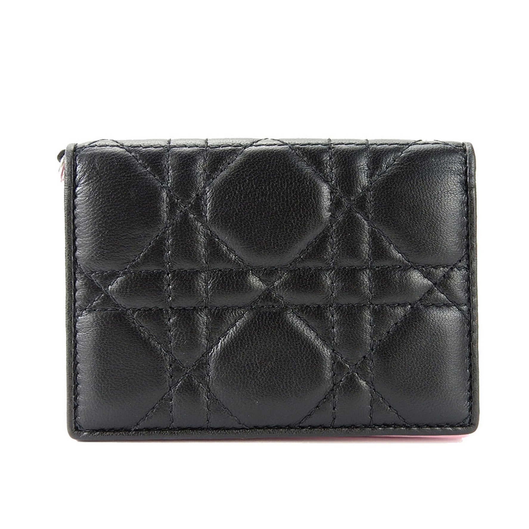 Christian Dior Business Card Holder/Card Case Cannage Leather Black Pink Accessories