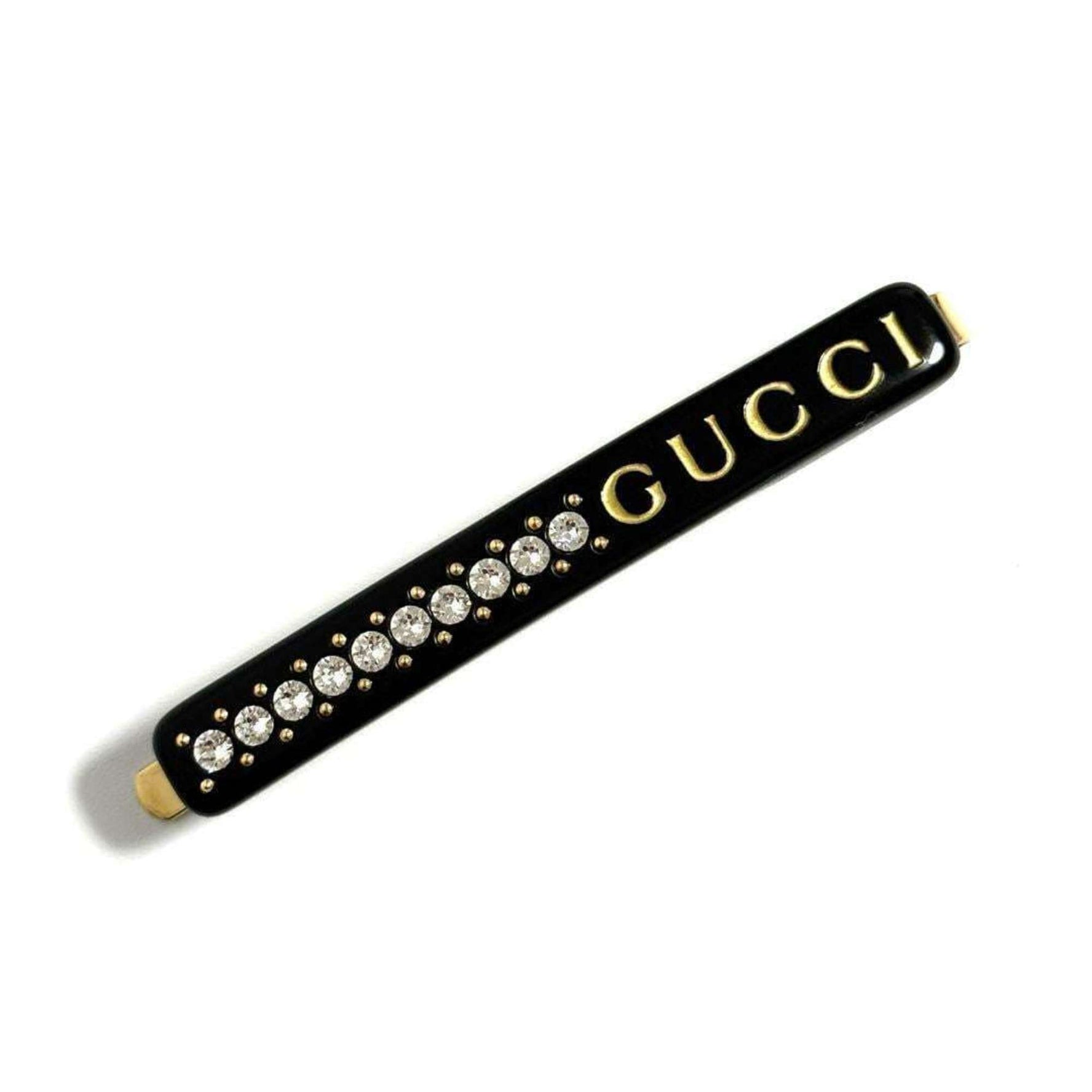 Gucci Logo Crystal Hairpin Hair Clip Black