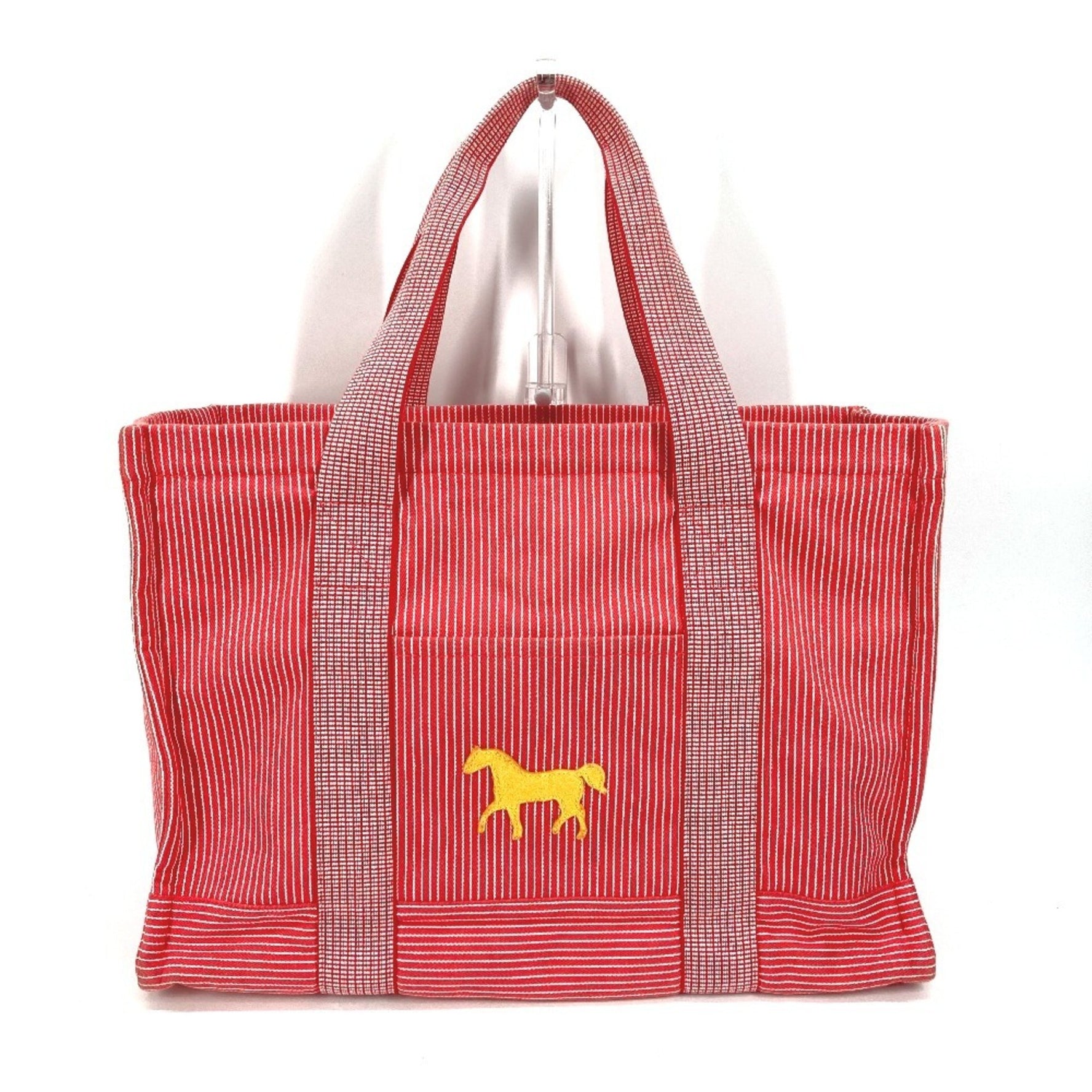 HERMES Caval Horse Cheval Striped Diaper Bag, Shoulder Bag with Pouch, Canvas Tote Kids' Red