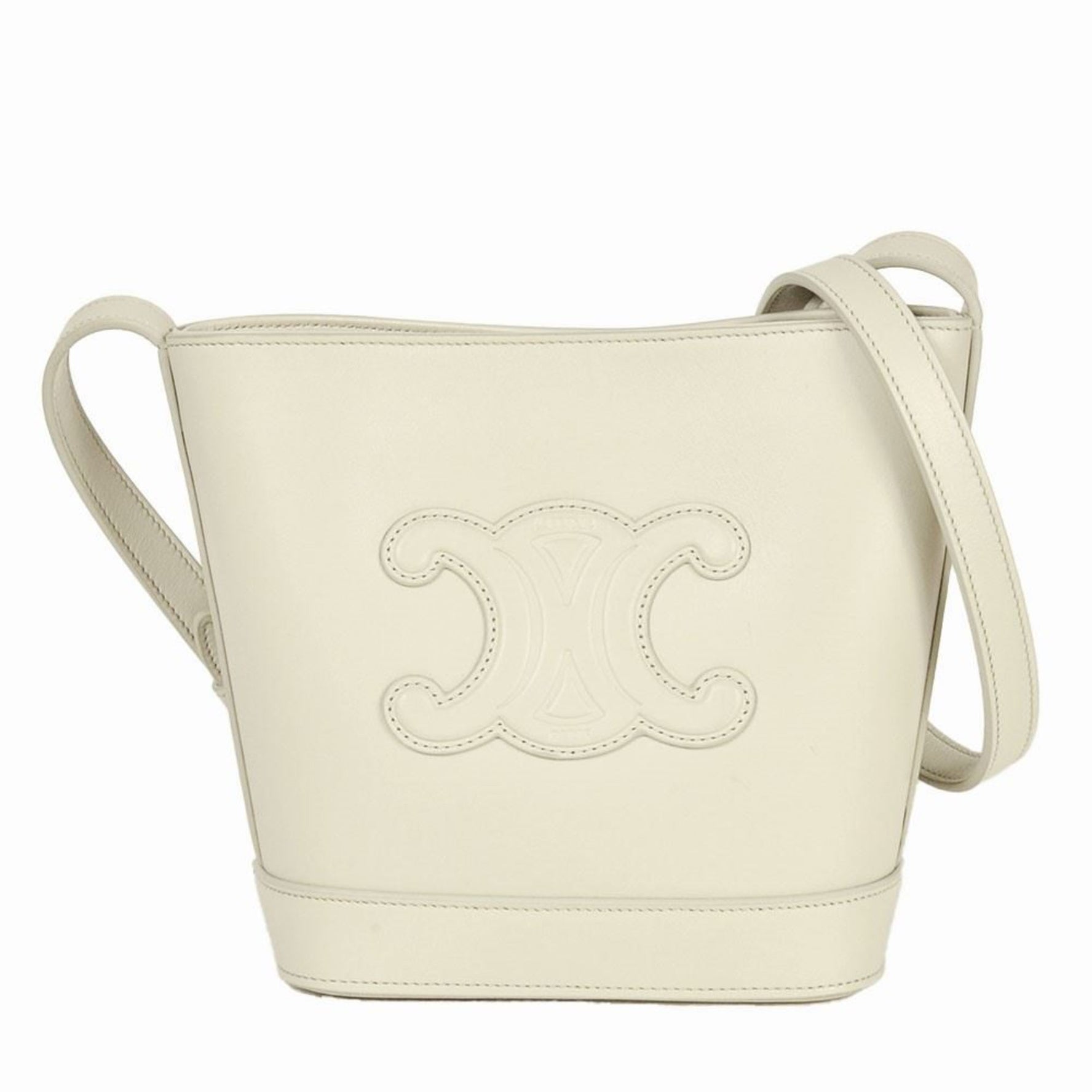CELINE Small Bucket Cuir Triomphe Shoulder Bag Calfskin Chalk