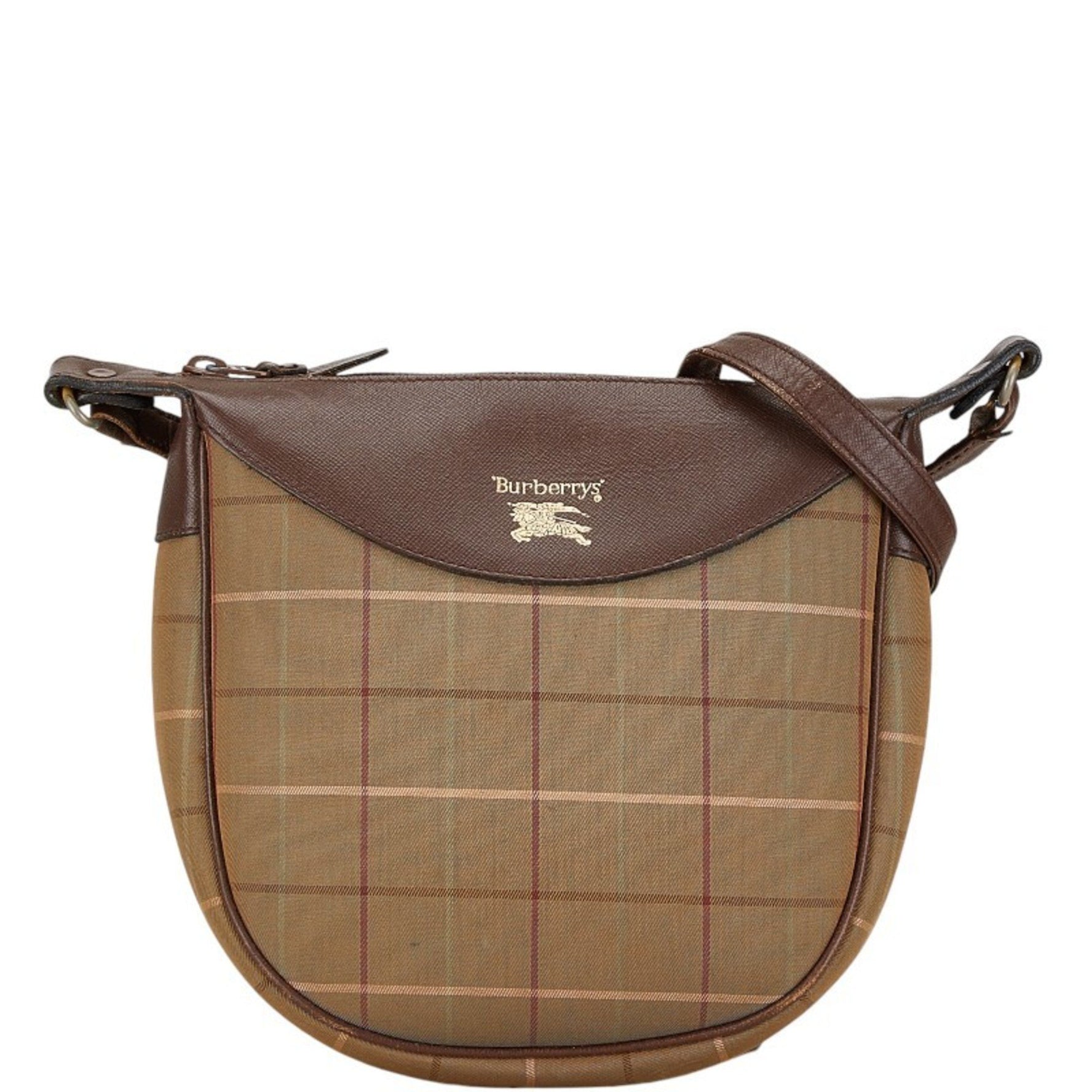 Burberry Check Shoulder Bag Khaki Brown Canvas Leather