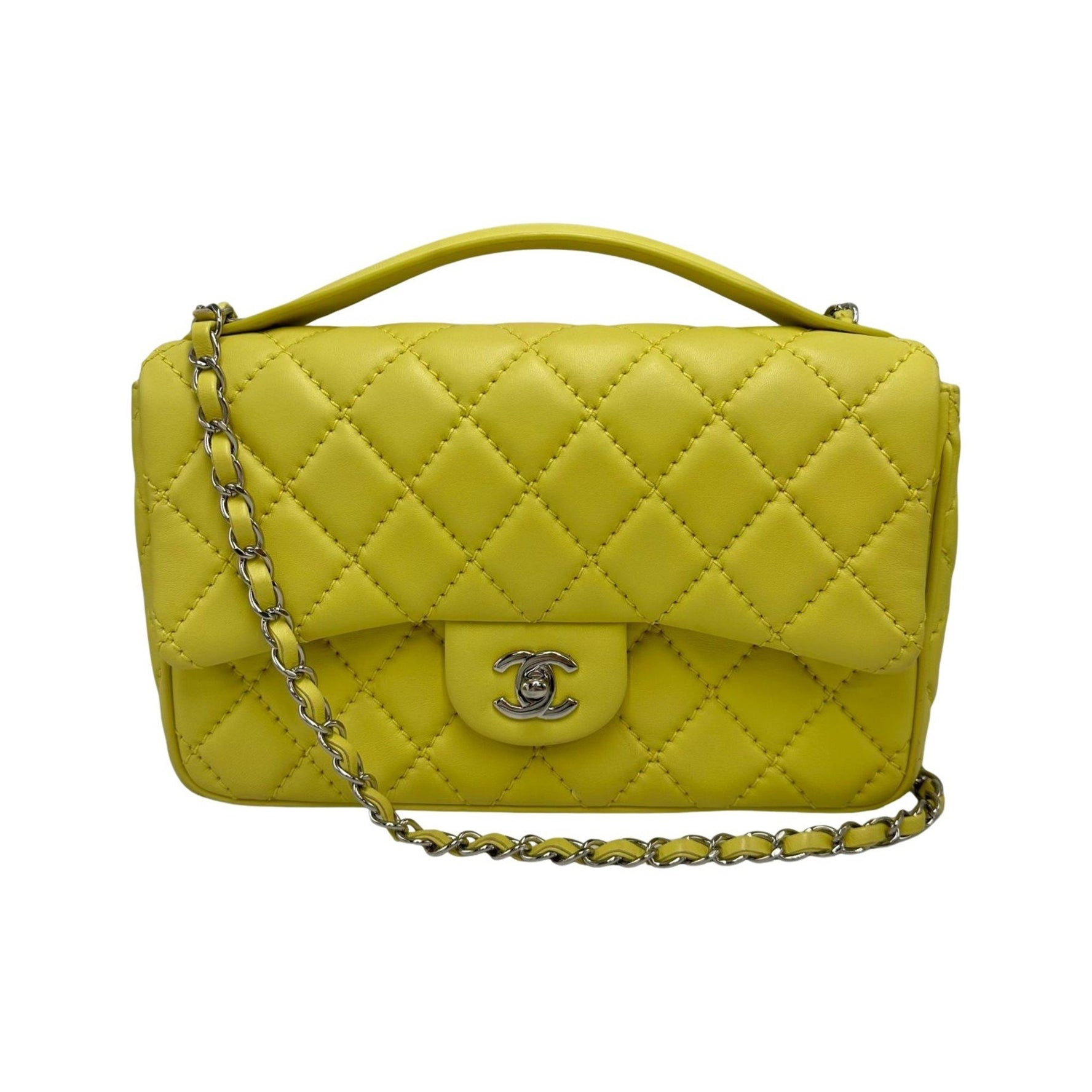 CHANEL Shoulder Bag, Flap Matelasse, Top Handle, Silver Hardware, Lambskin