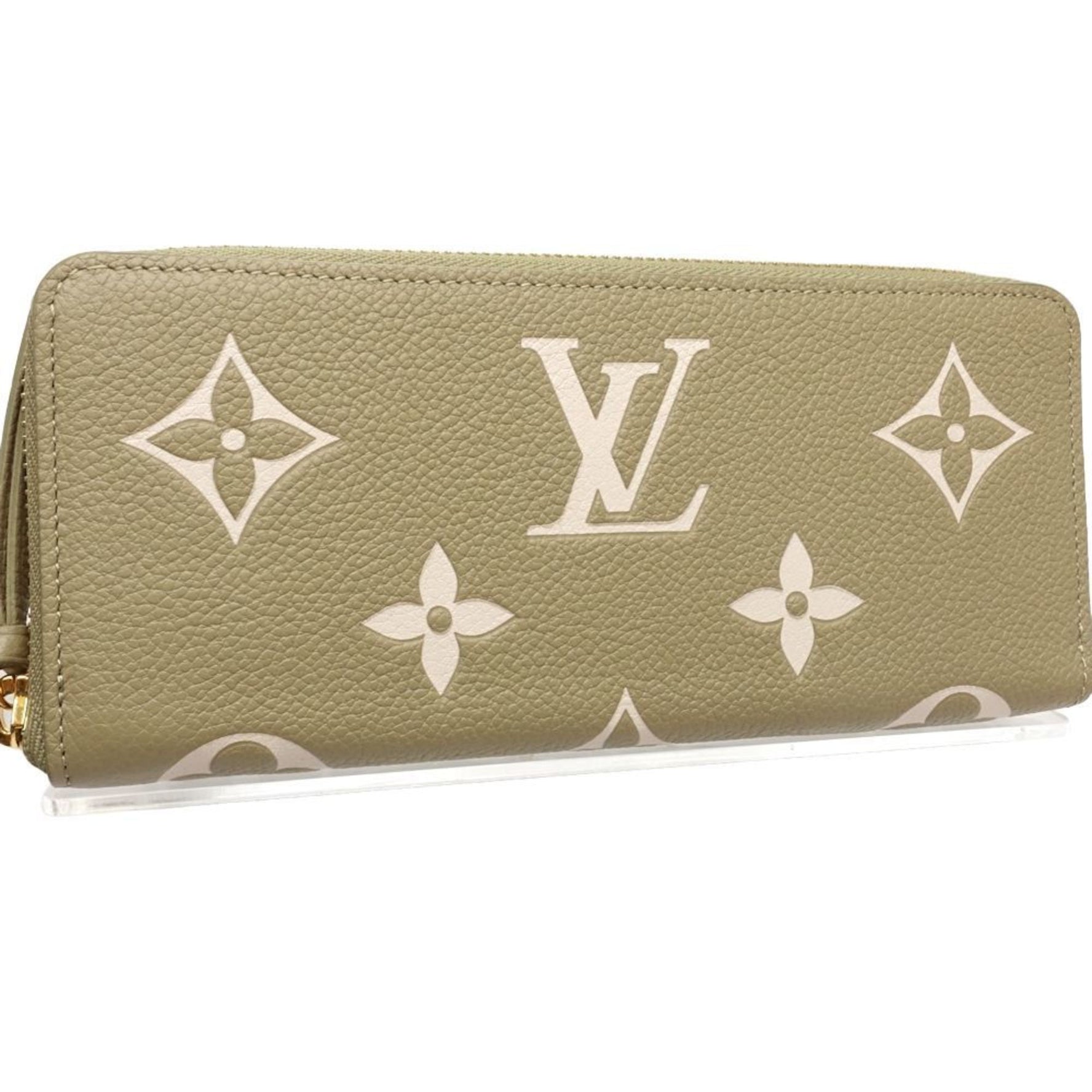 Louis Vuitton Long Wallet Portefeuille Clemence Monogram Bicolor Empreinte Khaki Creme